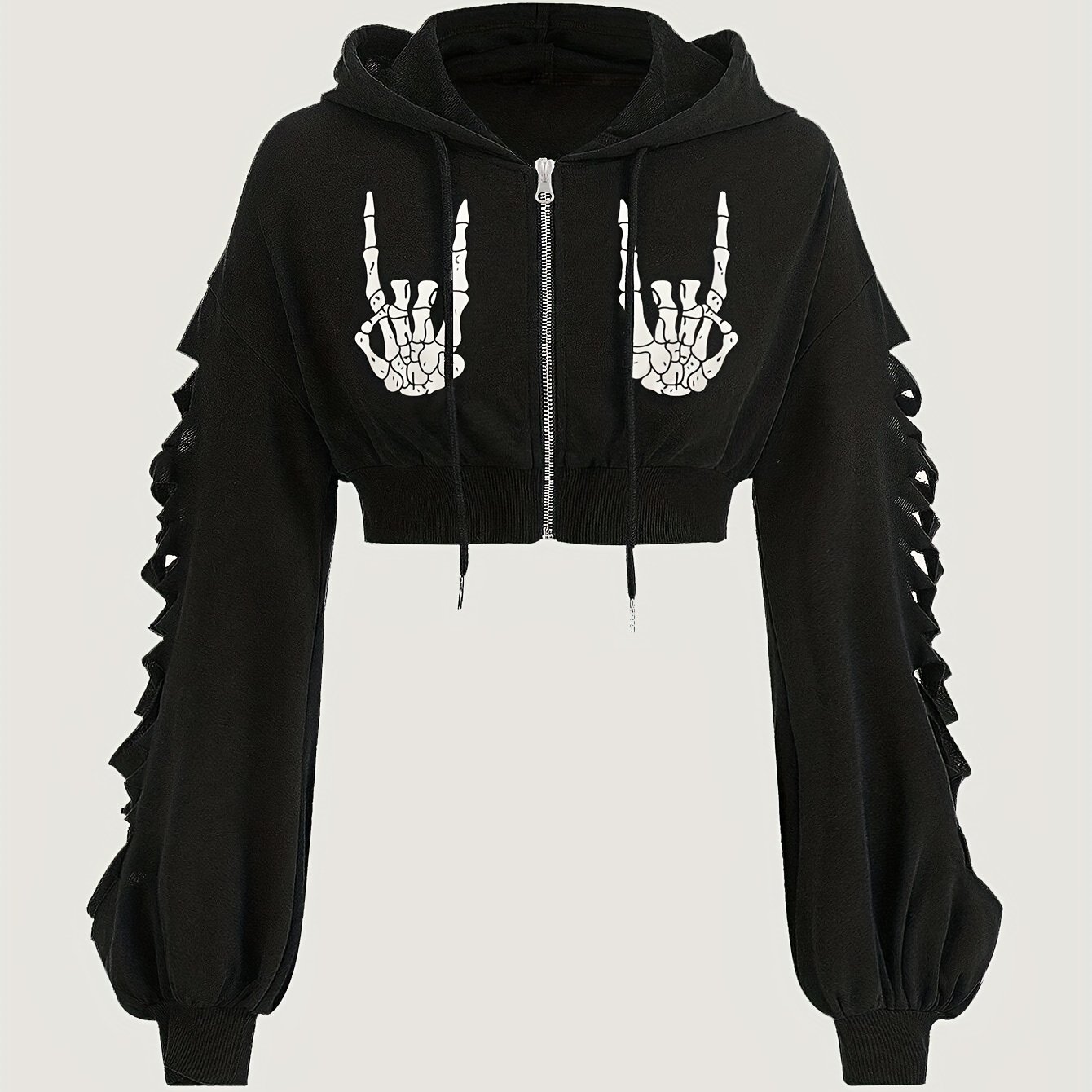 TEMU Print Halloween-themed Hoodie For Women - Distressed Long Sleeve, Polyester, Machine Washable