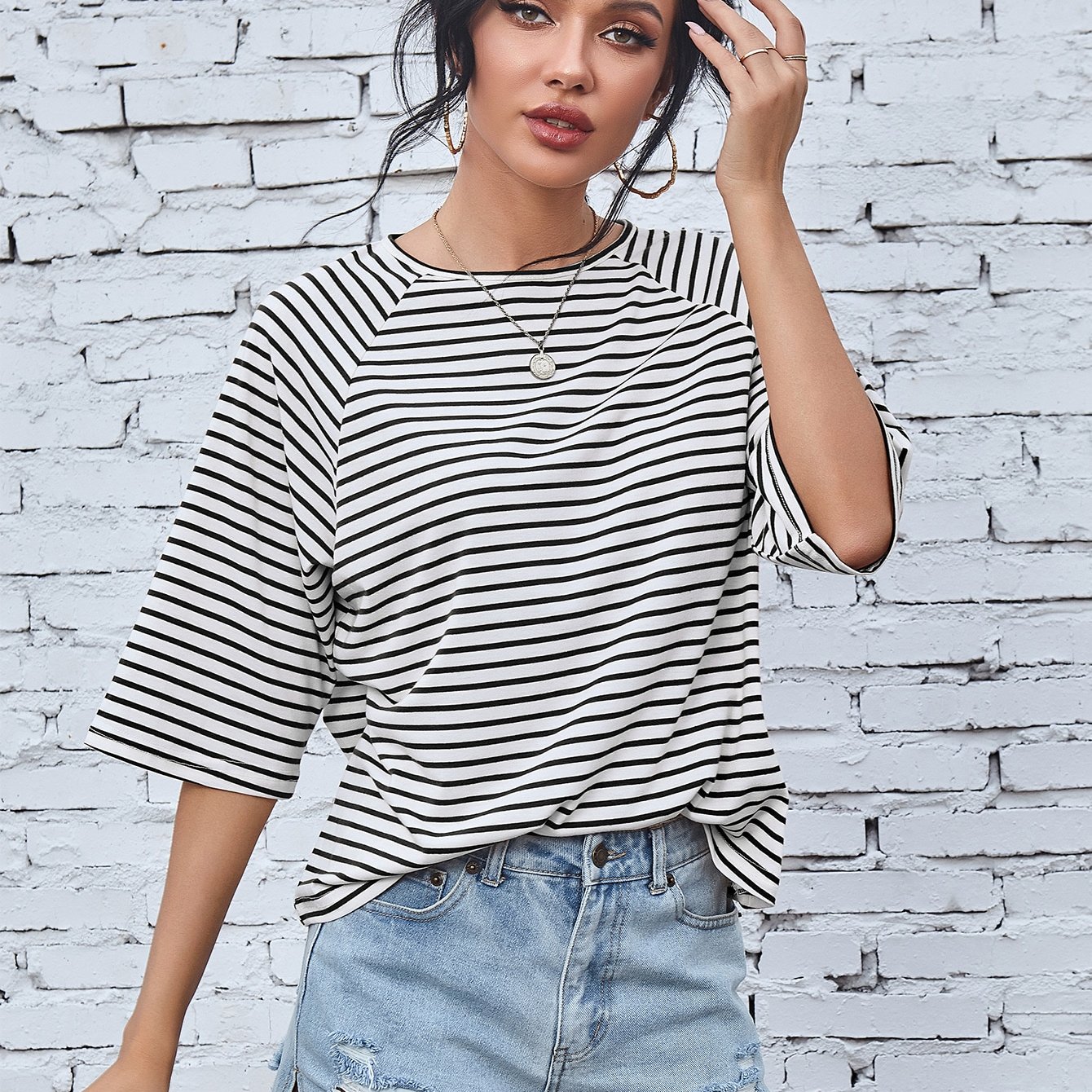 Women's Striped Short-sleeve Summer Loose T-shirt