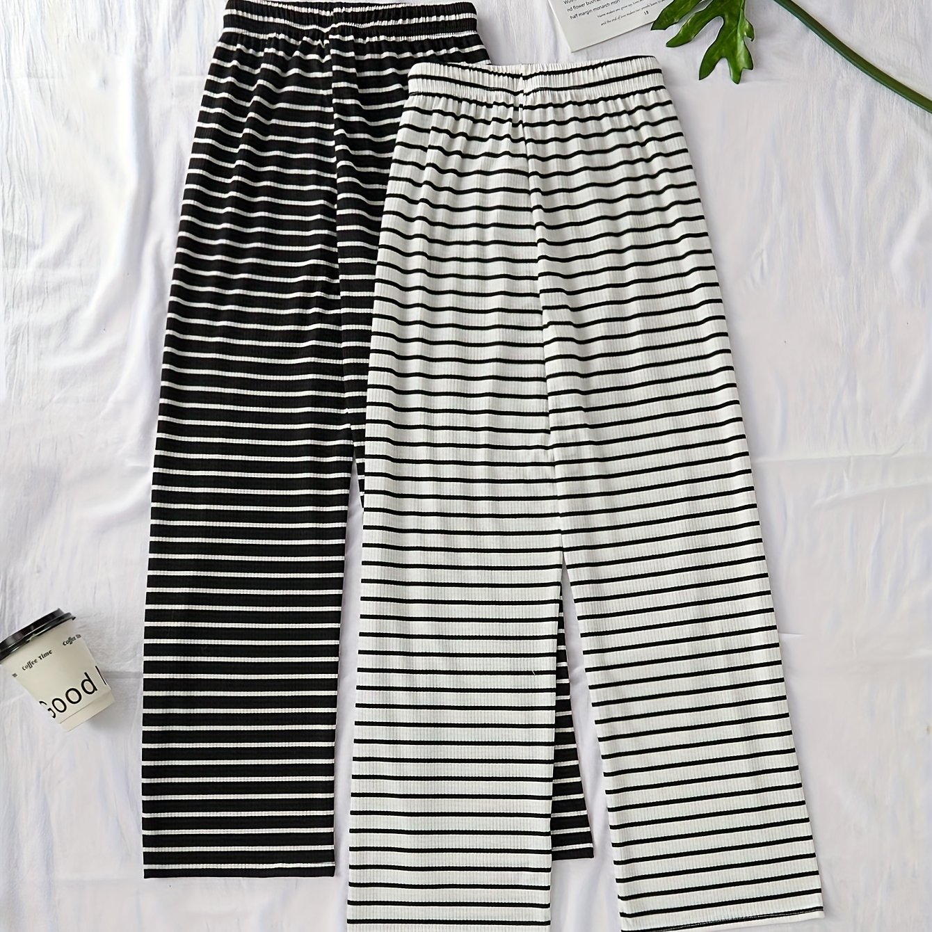 Image of A Set Of 2 Casual Long Pants, Featuring Black And , With A Drawstring Waistband For . Versatile And Easy To Wash, Made From Lightweight, Making It A For Spring, Summer, And Autumn In Women's Fashion.