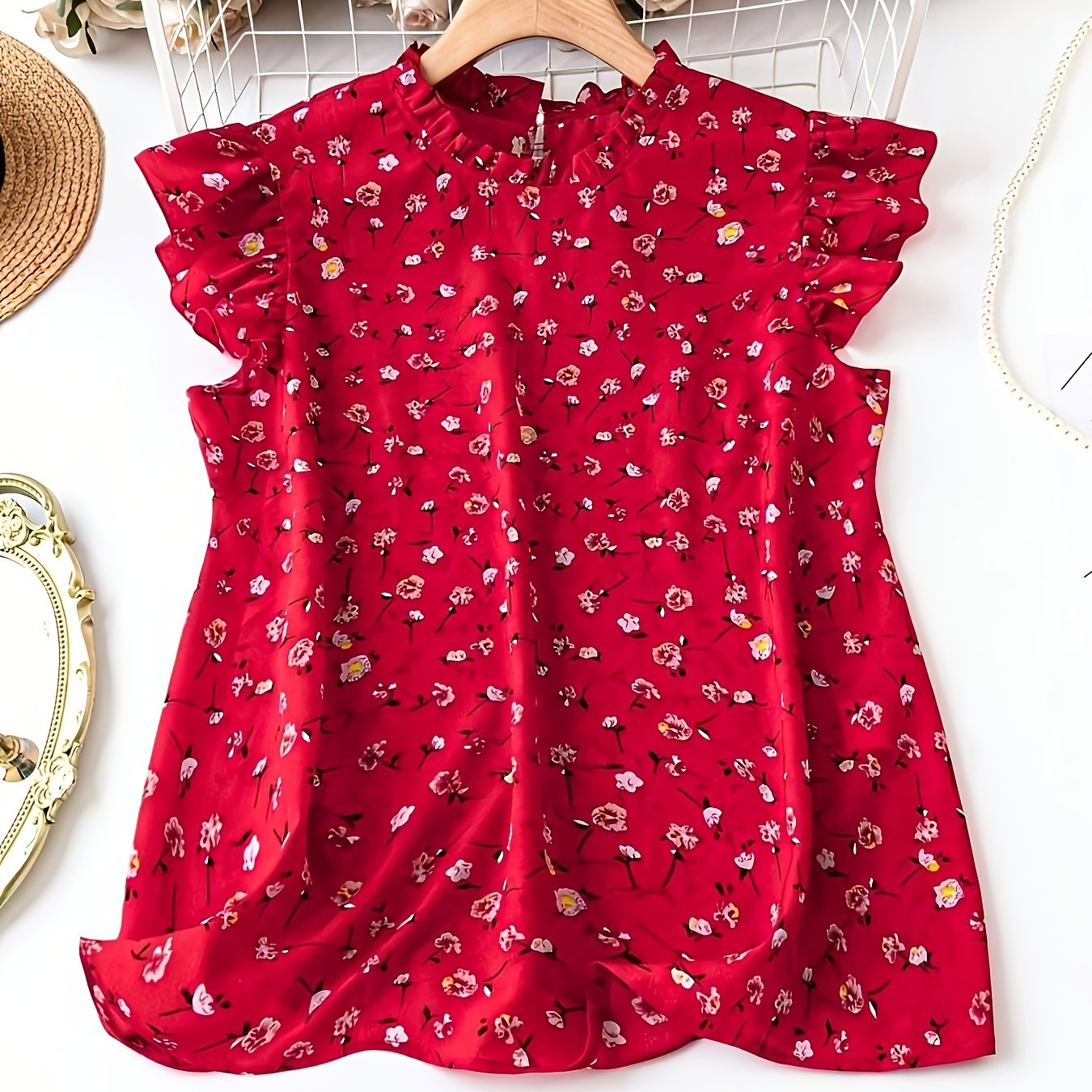 TEMU Women's Sweet And Elegant Collar Short Sleeve Floral Print Loose