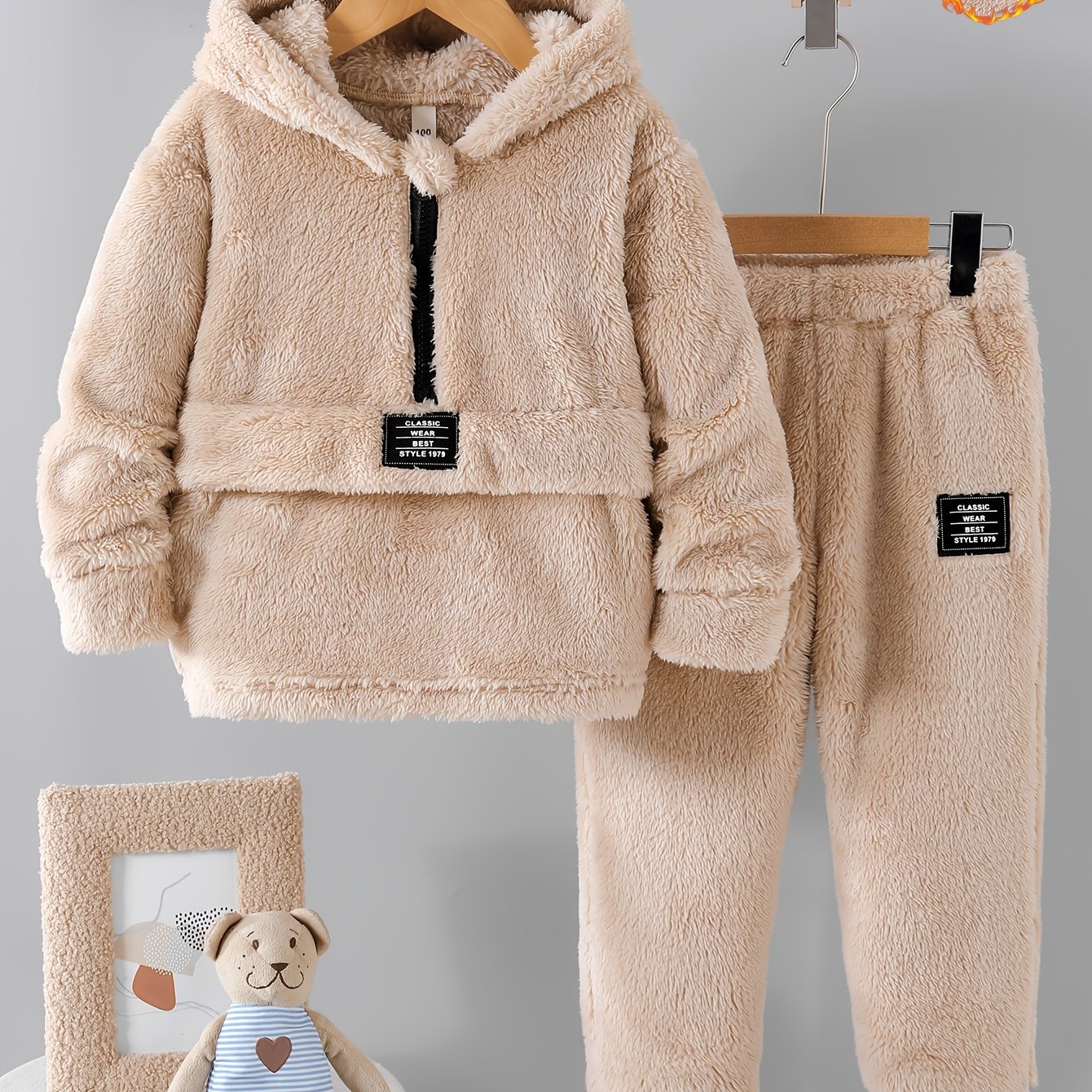 TEMU Boys' New Autumn/ Set, Warm Zippered Half-zip Plush Pullover With Casual Plush Pants, 2pcs Set For , , And Versatile Outdoor Wear, Suitable As A