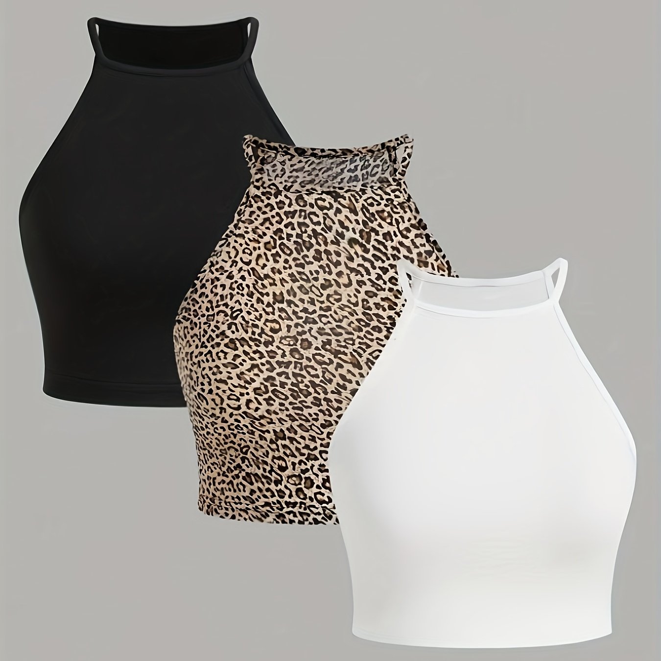 TEMU Elegant Three-piece Set With Solid Color And Leopard Print For Women Dp010551
