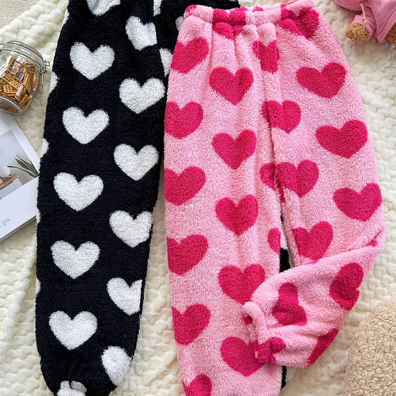 Plus Size Two-pack Autumn/winter Print Elastic Waist Warm Pants