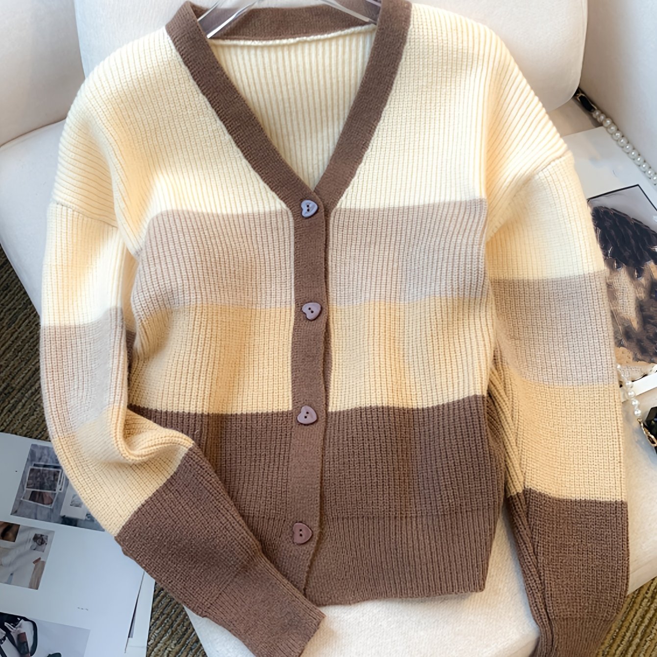European And American Autumn-winter -block Gradient Button-up Cardigan Sweater Coat