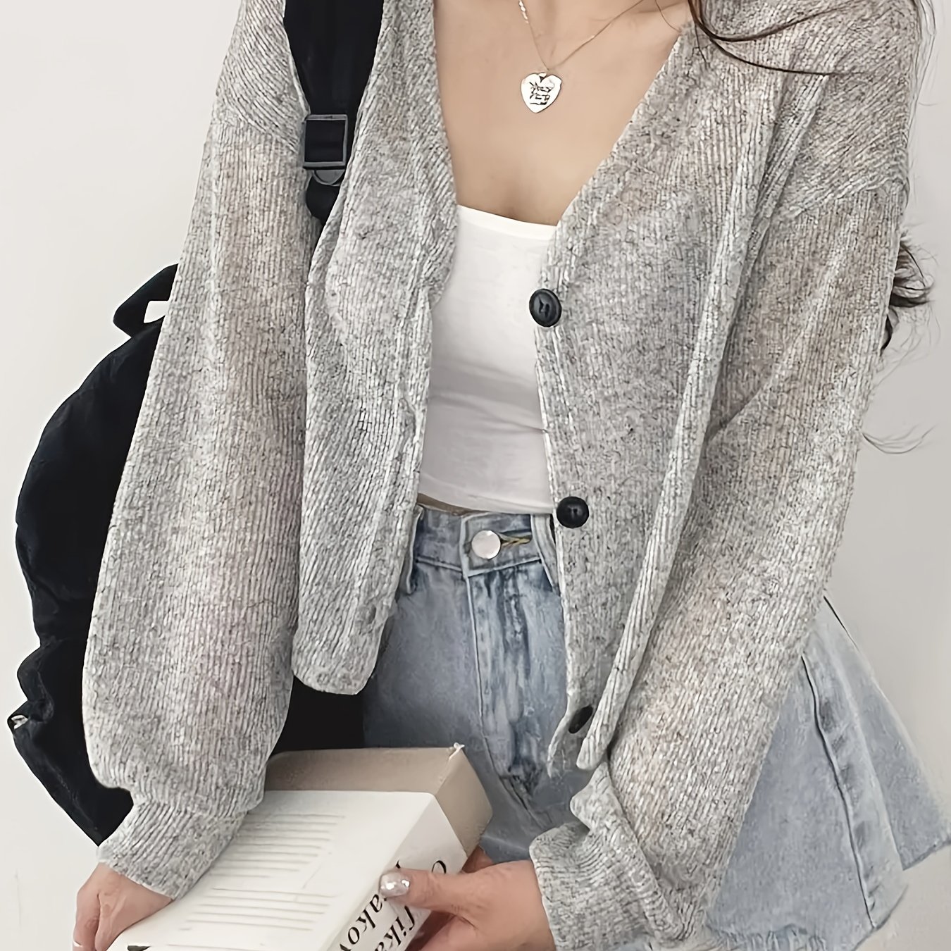 TEMU Gilet Femme 2026 Printemps/Automne Col en V Fin, Manches Longues, Design Courte et , Pull Ouvert sur le Devant, Décontracté, Idéal pour les