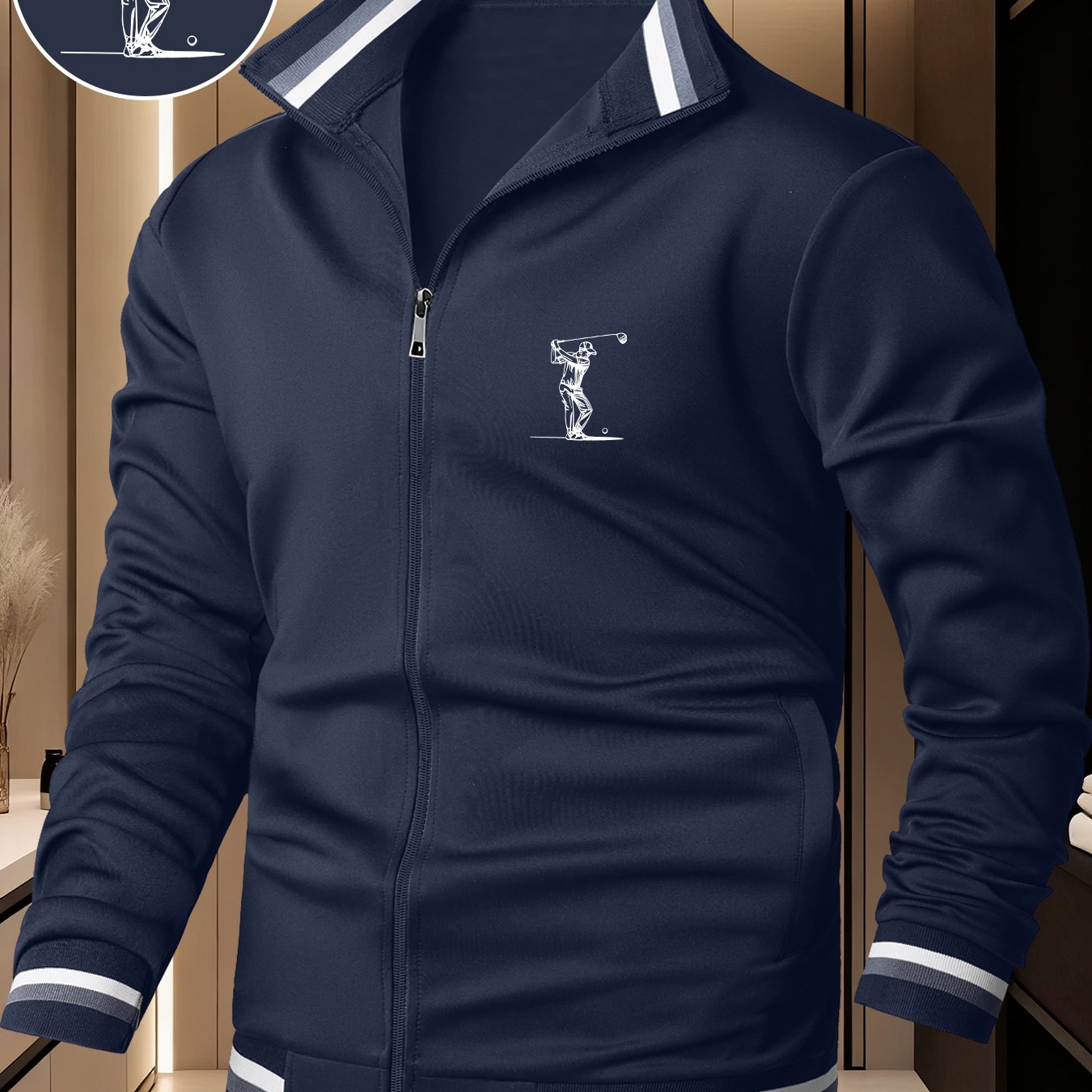TEMU Men's Lightweight Stand-collar Casual Jacket, Featuring A Comfortable Fabric With A Golf Pattern, Regular Fit With A Zip Front, Suitable For