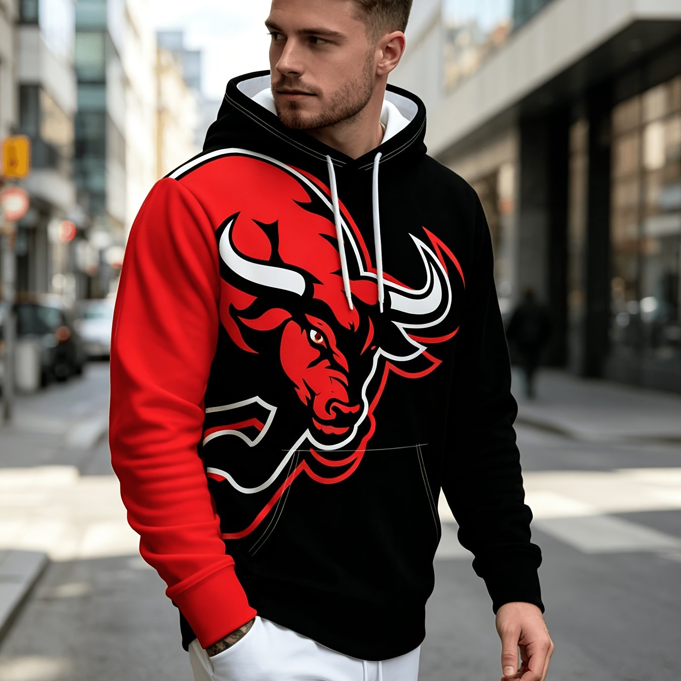 TEMU Men's Fashion Hoodie With Sports Pullover Trendy Loose Long Sleeve Top