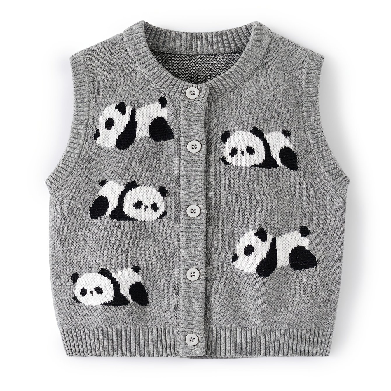 Adorable Panda Knit Cardigan For - Sleeveless Vest With & Panda Design, Soft, Button-up Front, Perfect For Spring/fall, Wear, Kids' Fashion, Comfortable Kids' Clothing