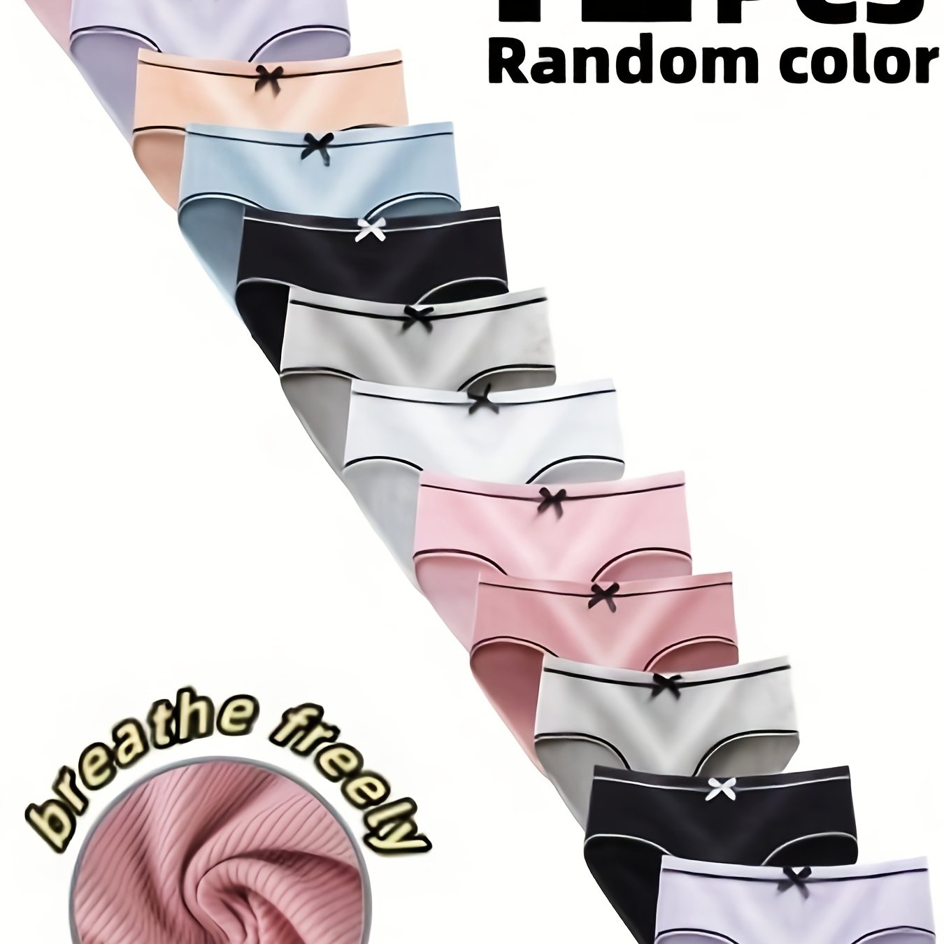 Image of 12pcs Set Of Cute Girls' Striped Bow Triangle Panties, Comfortable And Breathable Teen Casual Athletic Underwear, Random Color Set