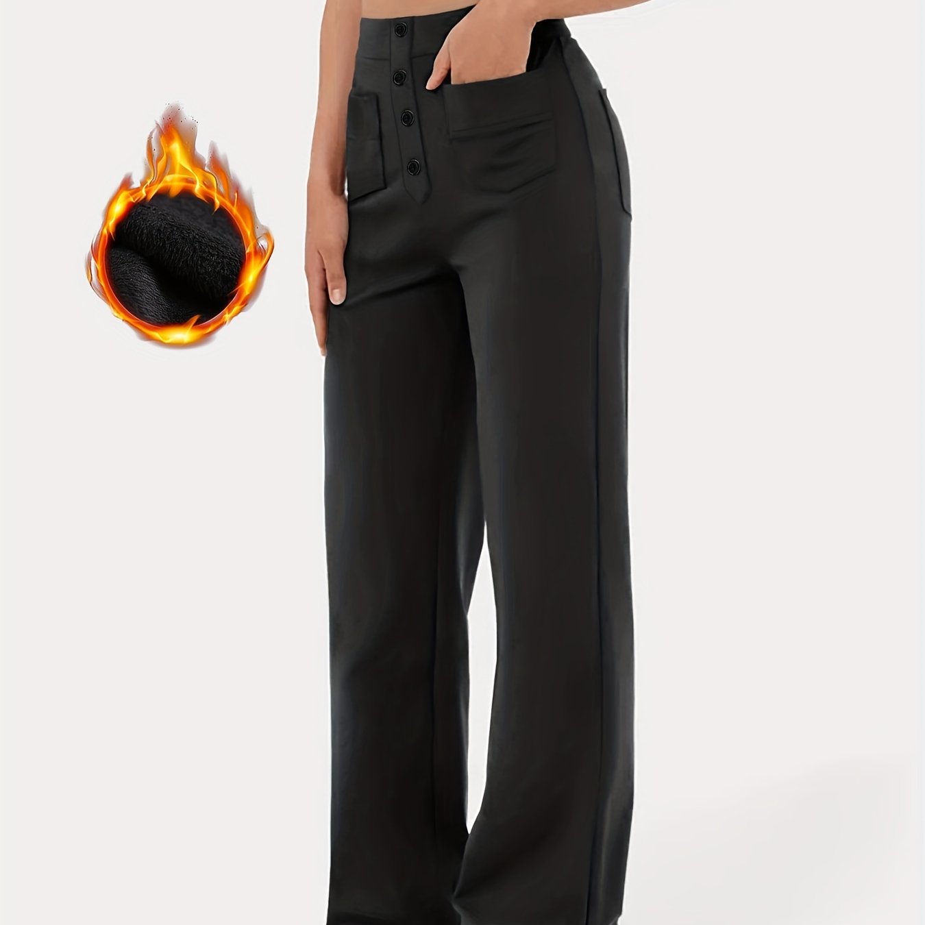 Women's High-waist Solid Color Button Multi-pocket Straight-leg Casual Pants
