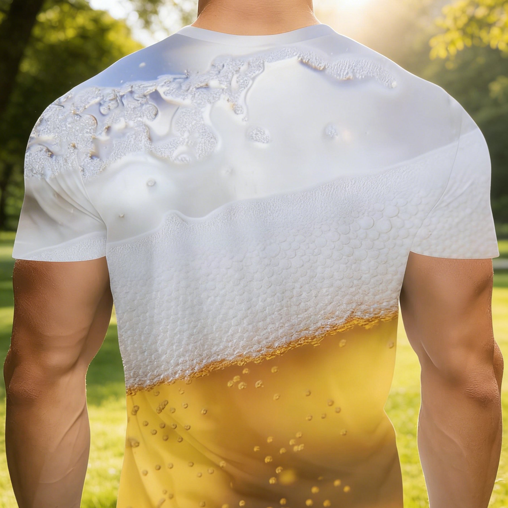 TEMU Men's Beer Foam Gradient Print T-shirt - Beer-themed Short-sleeve Crew Neck Top With Foam, Machine Washable Casual Summer Wear Suitable For Bar