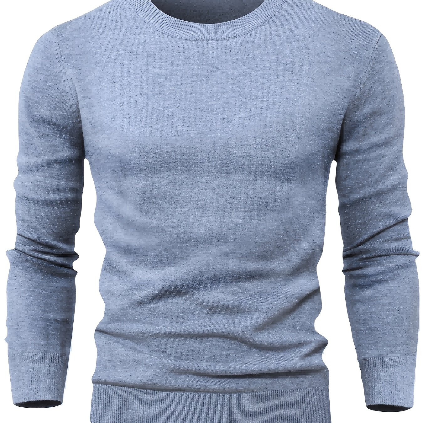E-shop Herren Freizeit-Strickpullover in einfarbiger Rundhalsausschnitt-Optik – verdickter, warmer, weicher Stretch-Stoff aus Doppelgarn, klassisches