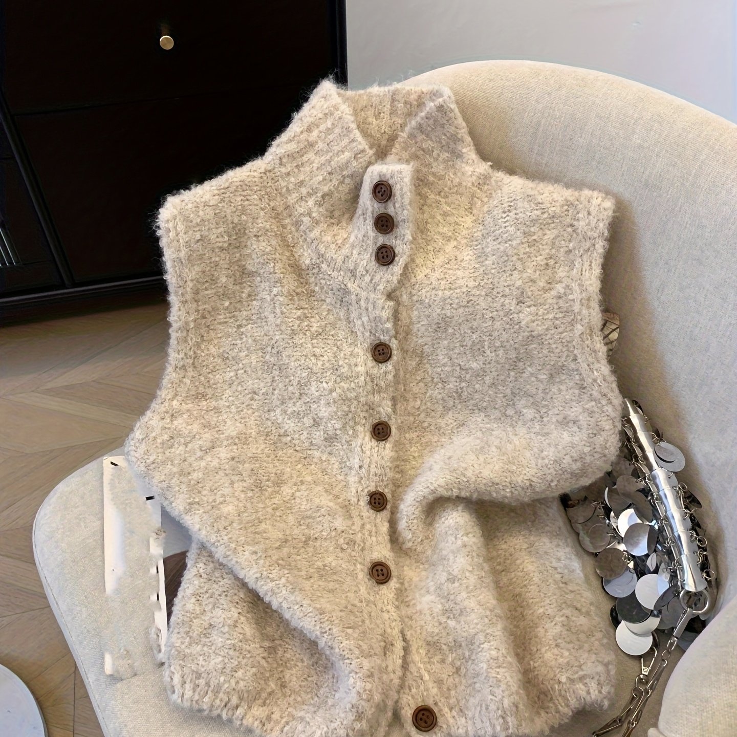Image of Casual Korean -up Collar Single-breasted Autumn And Winter Vest Cardigan Women's Spring High-end Style Soft And Vest