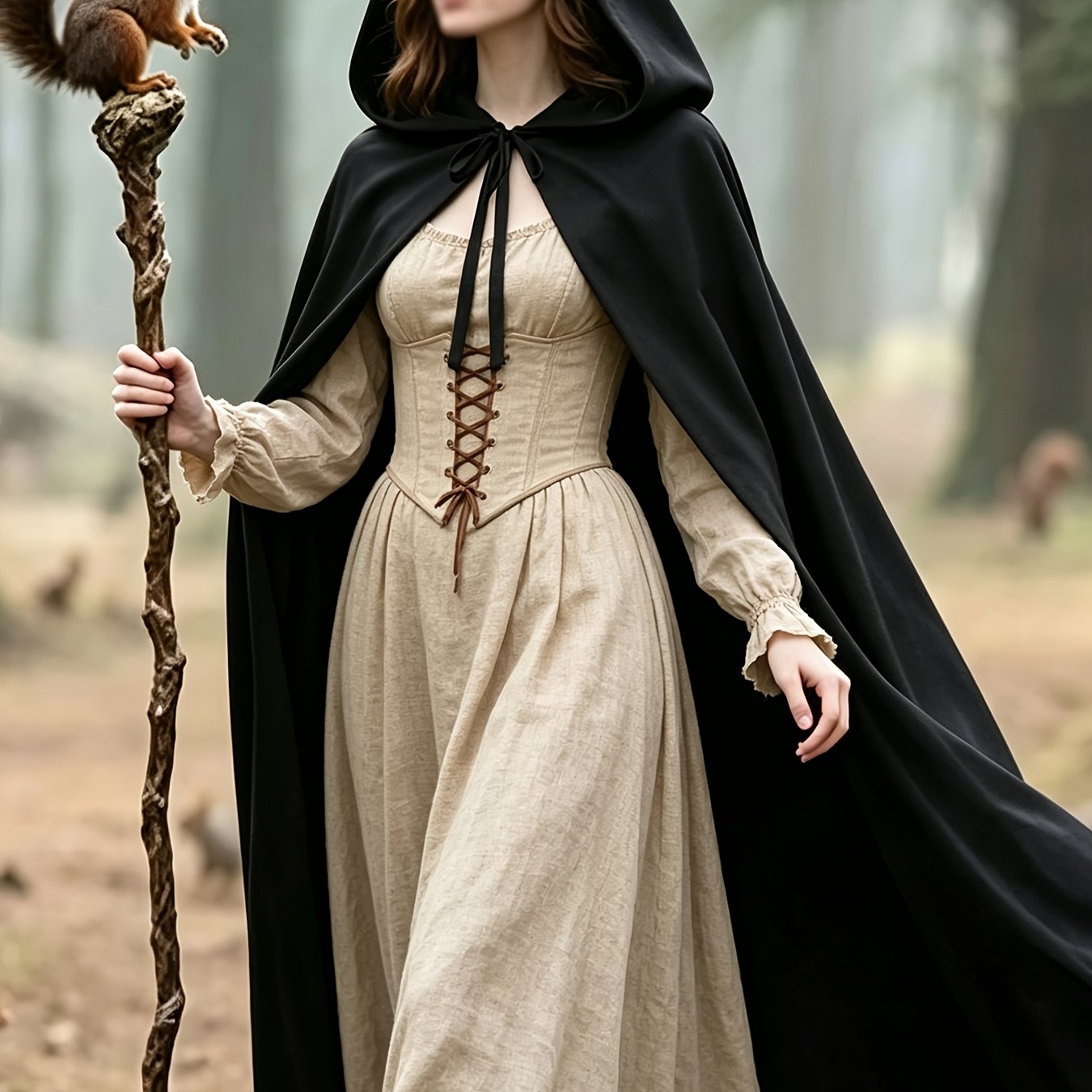 TEMU Cape médiévale, Cape à capuche de avec pour les bras, Cape vintage à sur le devant et à ouverture pour femme, Costume d'Halloween de style de