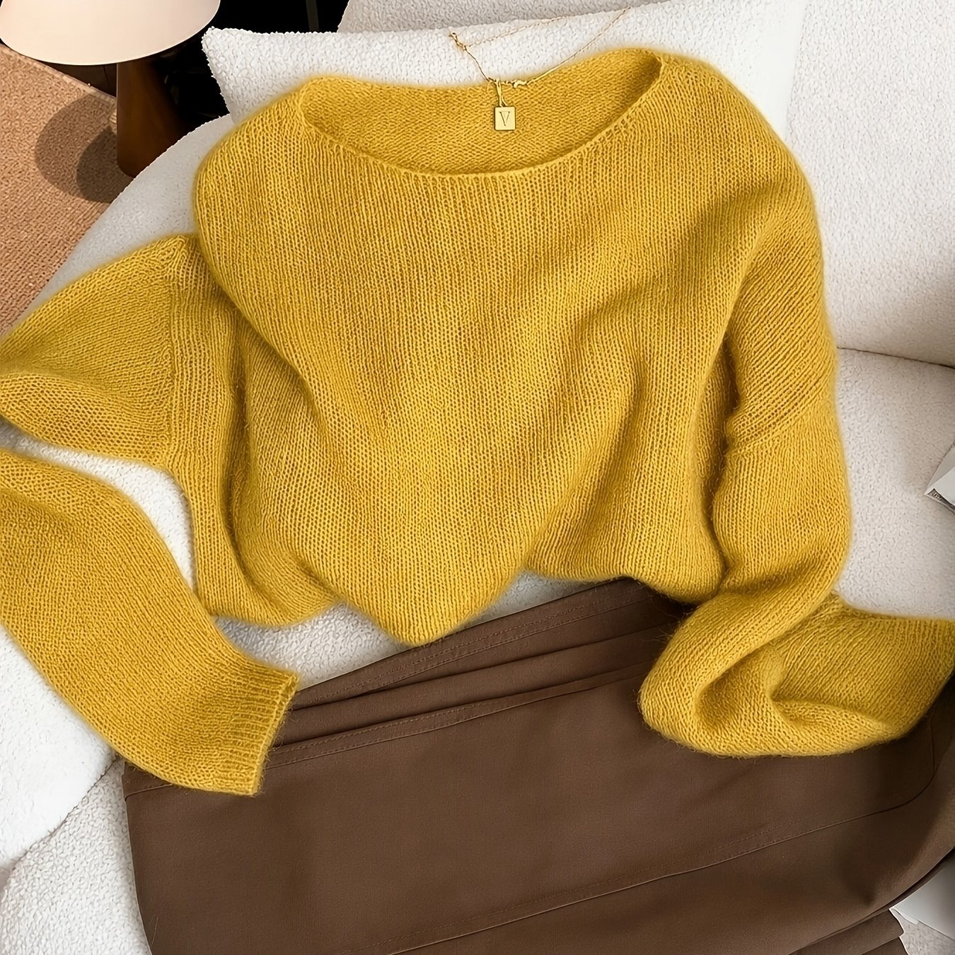 TEMU Loose, Soft, And Slouchy Versatile Trendy Solid-color Top For Outerwear Or Layering