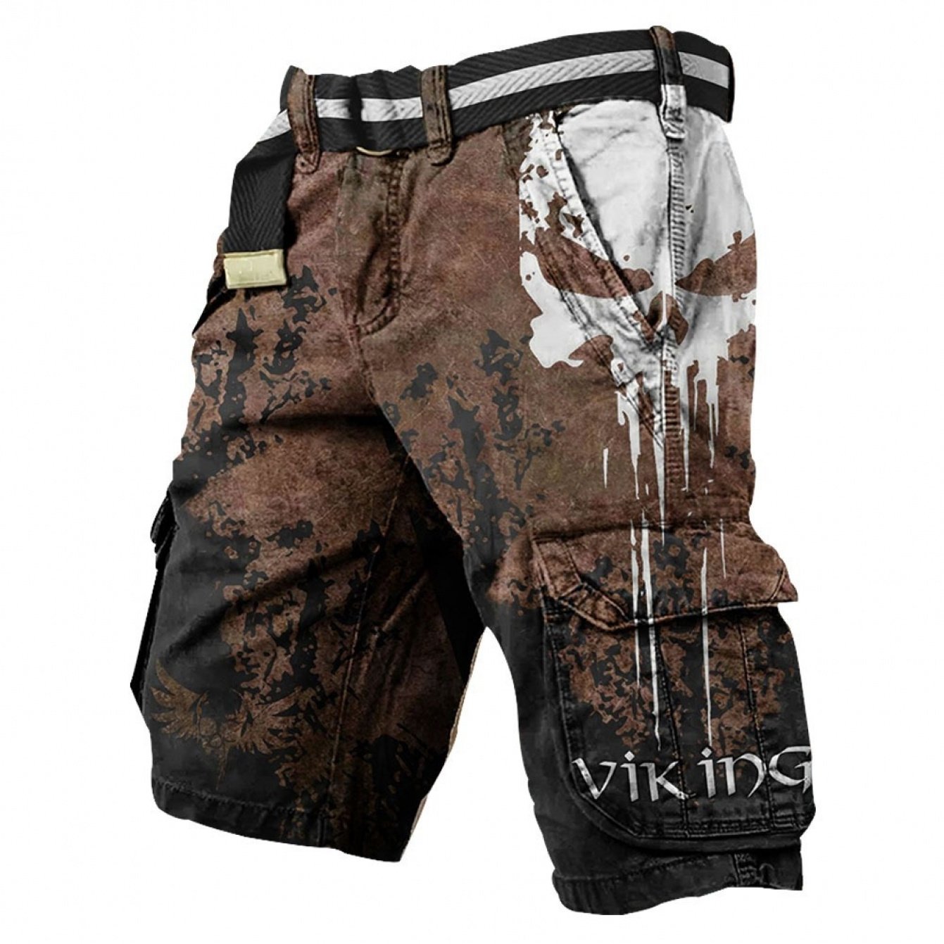 Trendy 2026 Men's 3d Digital Printed Cargo Shorts Halloween Clown Skull Gothic Elastic Waist Zipper Fly Daily Workout Pants