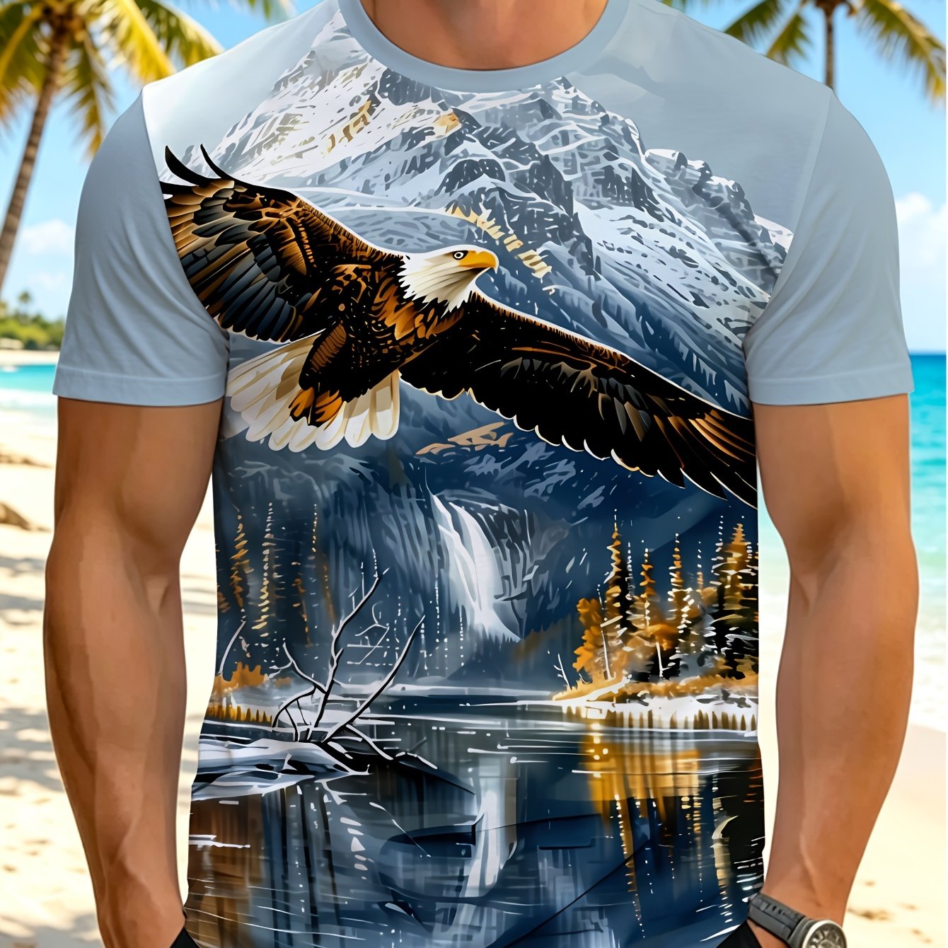TEMU [print Design - Not Textured] Men's T-shirt, Men's Casual Tee, Round Neck Street Style Top, Suitable For Gym, Casual Wear And Gifts, Summer