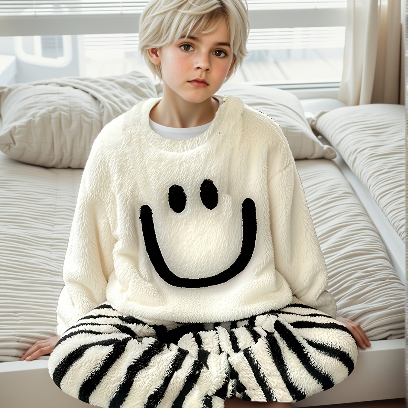 Image of Boys' Plush Pajamas, Warm And Comfortable, Skin-friendly And Non-itchy, Plush Set Suitable For Older Children In Fall And Winter