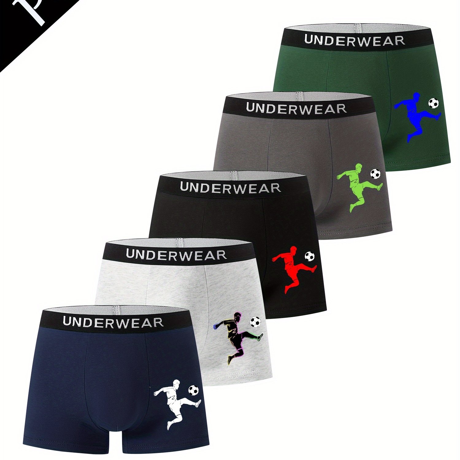 5pcs Assorted Boys' Boxer Briefs, 95% Cotton, Soft And Comfortable, Street Style, Soccer/boxer Shorts, Athletic Underwear