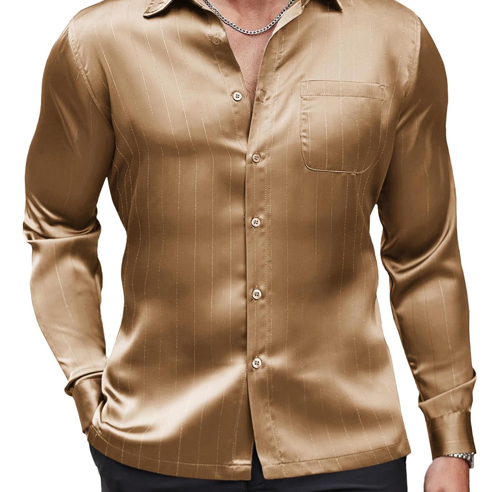 mens luxury dress shirt shiny silky like long sleeve - Temu