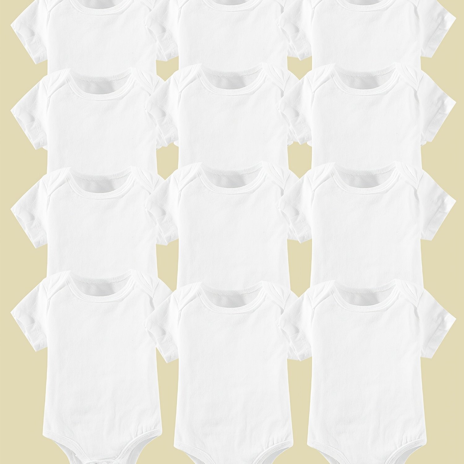 Image of 12pcs Spring And Summer Newborn Clothing Set For Boys And Girls, Featuring Triangle Bodysuits, Cute Plain White Onesies That Are For Crawling, For Outdoor