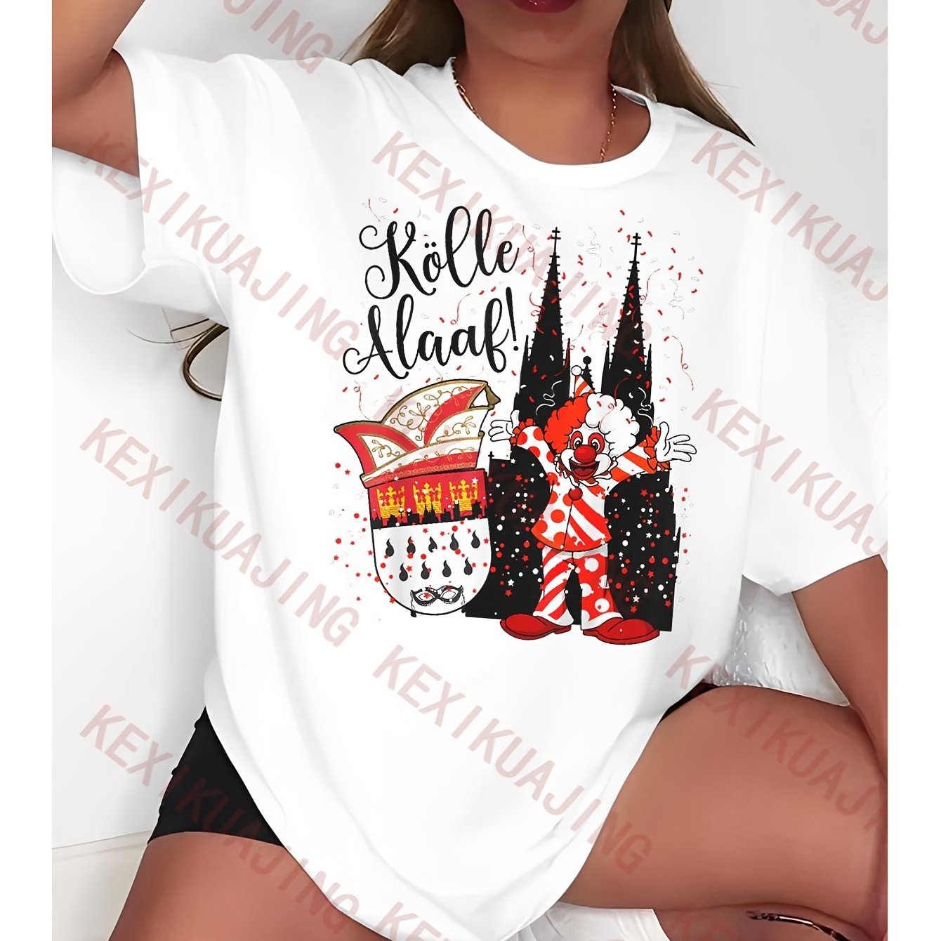 Image of 2026 New Style For Fan Women's & Men's Cologne Carnival Clown & Confetti Carnival T-shirt | 180gsm Heavyweight, Short Sleeve, Round Neck, Casual Party Outfit With Clown Design, Plus Size