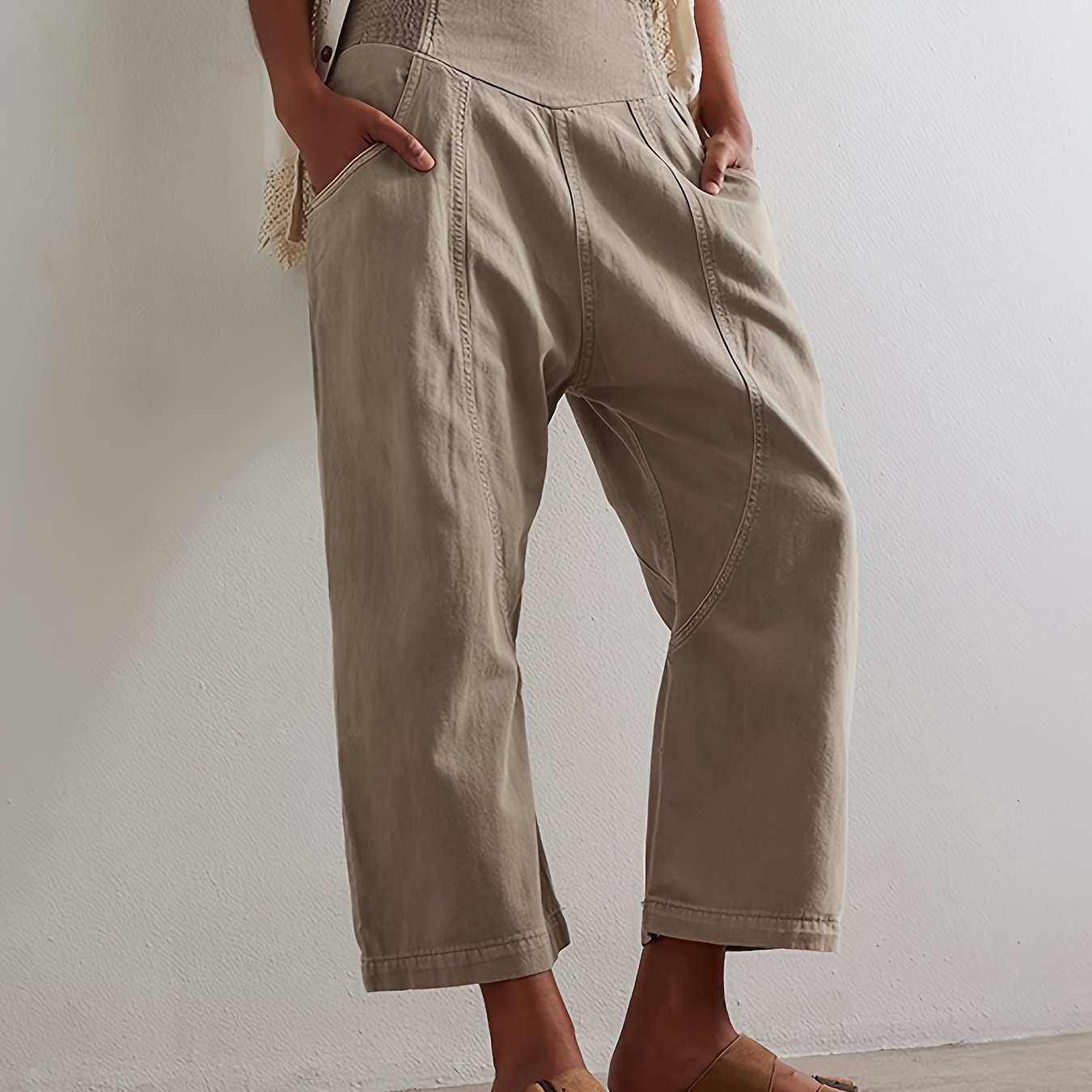 TEMU New Arrival Women's Vintage Harem Denim Jeans, Mid-waist Straight Leg Cropped Pants, Wear And Wrinkle Resistant, Versatile Daily Outfit, Soft