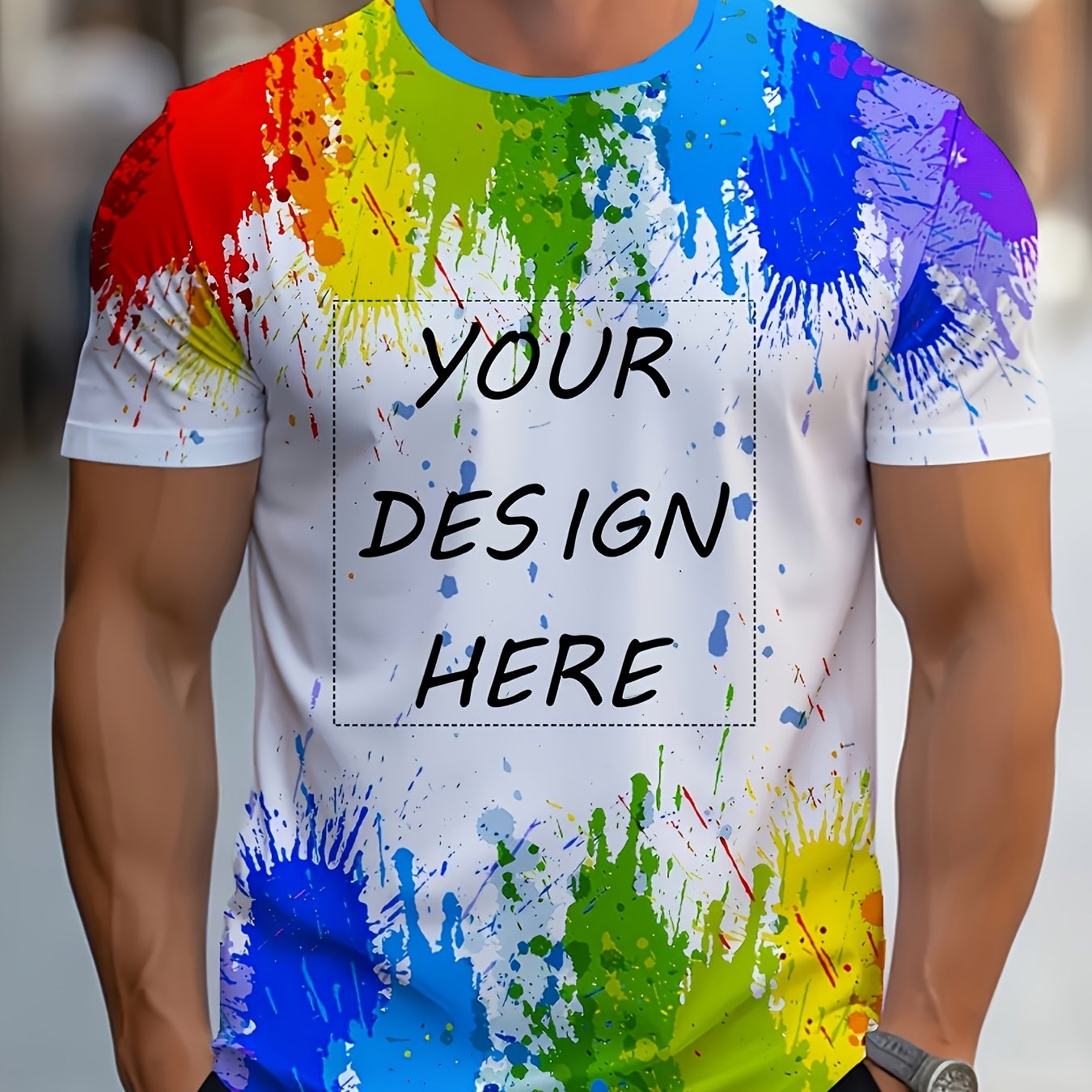 TEMU Men's Custom Summer T-shirt With Printed Pattern, Fashionable Short-sleeve Tee, Suitable For Summer Outdoor Activities, Personalized Design,