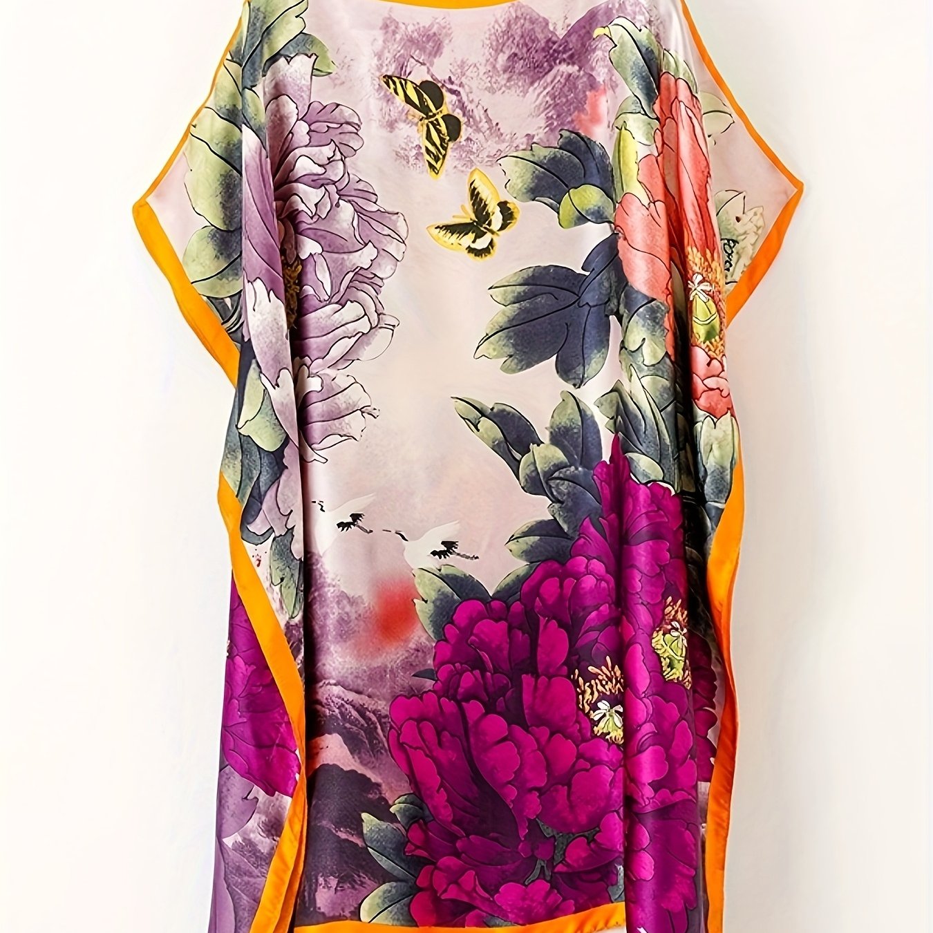 TEMU Satin Women's Summer Travel Printed Sunscreen Cover, Bohemian Style