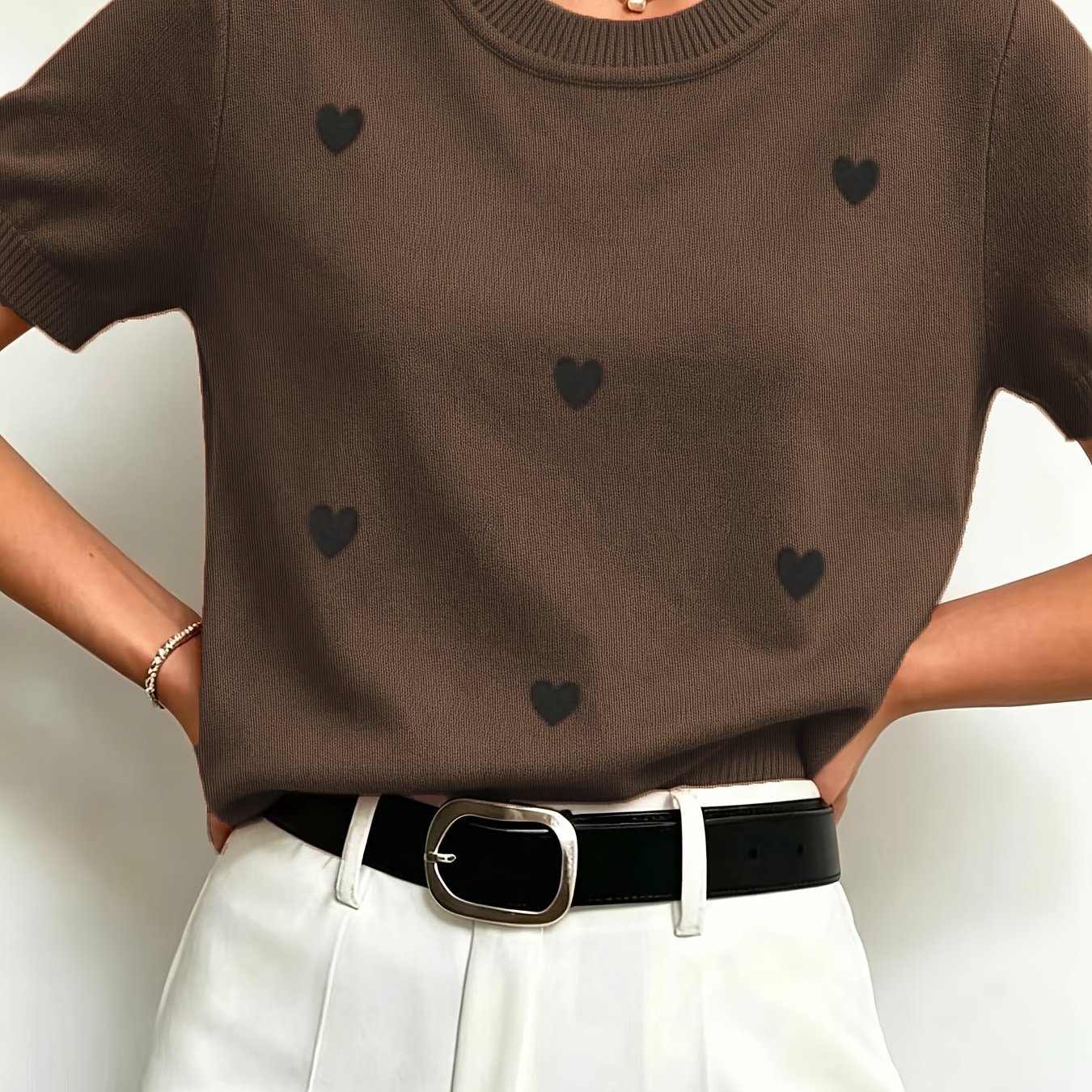 TEMU Sweater Store Minimalist Home Round Neck Short-sleeved Sweater, With Printed Design â Not Textured Pattern, Soft And Skin-friendly Fabric Is