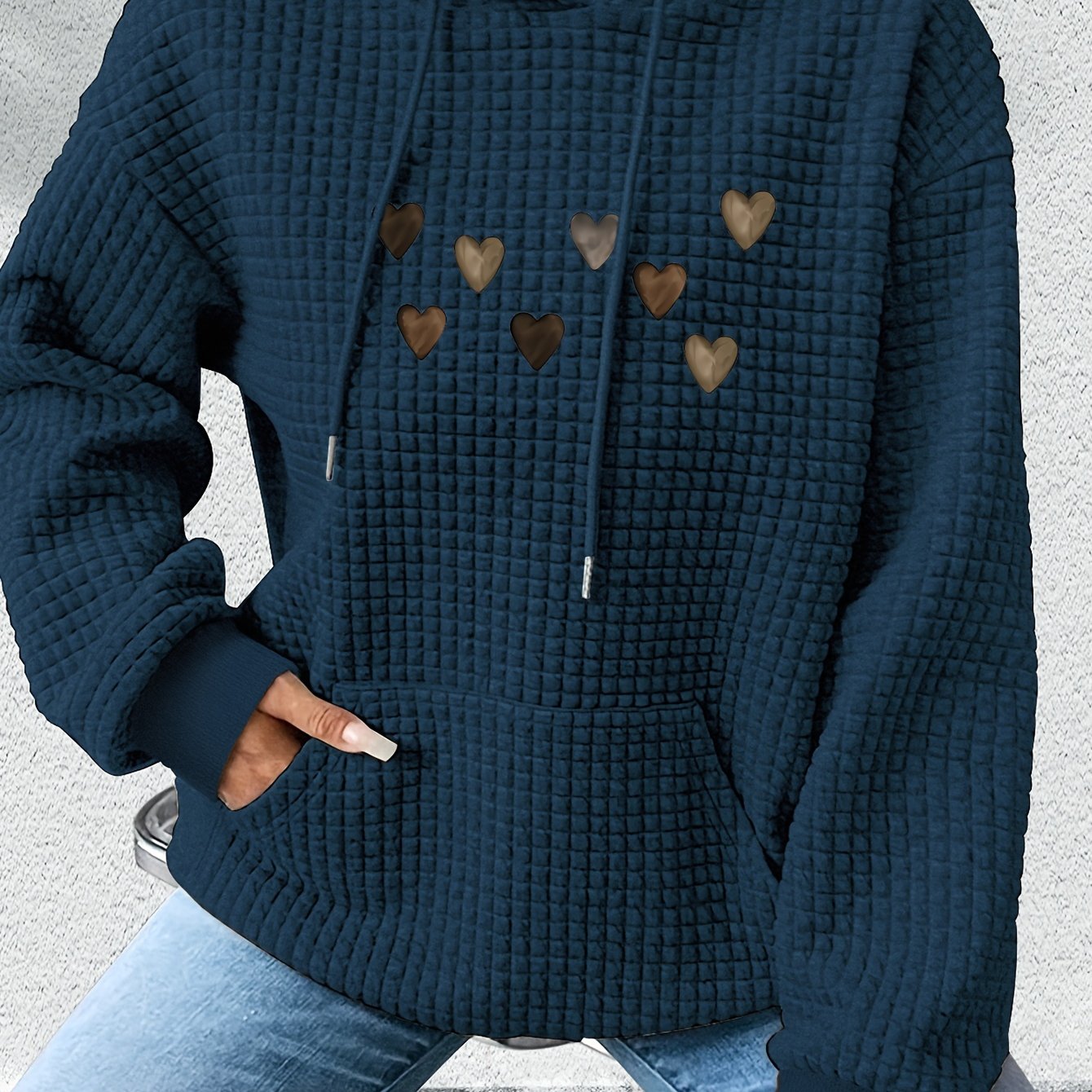TEMU Women's Long-sleeve Hoodie With A Heart Pattern Print