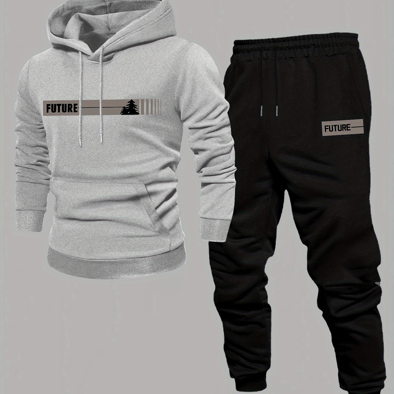TEMU Print Men's Comfortable Long-sleeve Hooded Sweatshirt And Pants Two-piece Set, Casual Fashion Sweatshirt And Pants Outfit