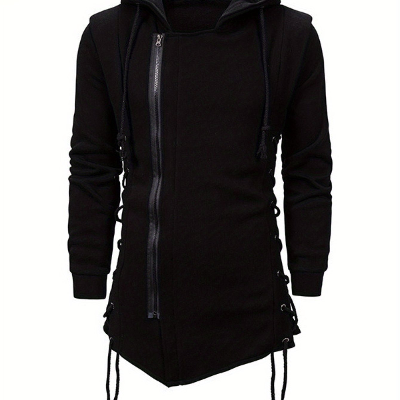 TEMU Dark Hooded Loose Sweatshirt Men's Diagonal Zipper Solid Sweatshirt Jacket, Autumn Essentials