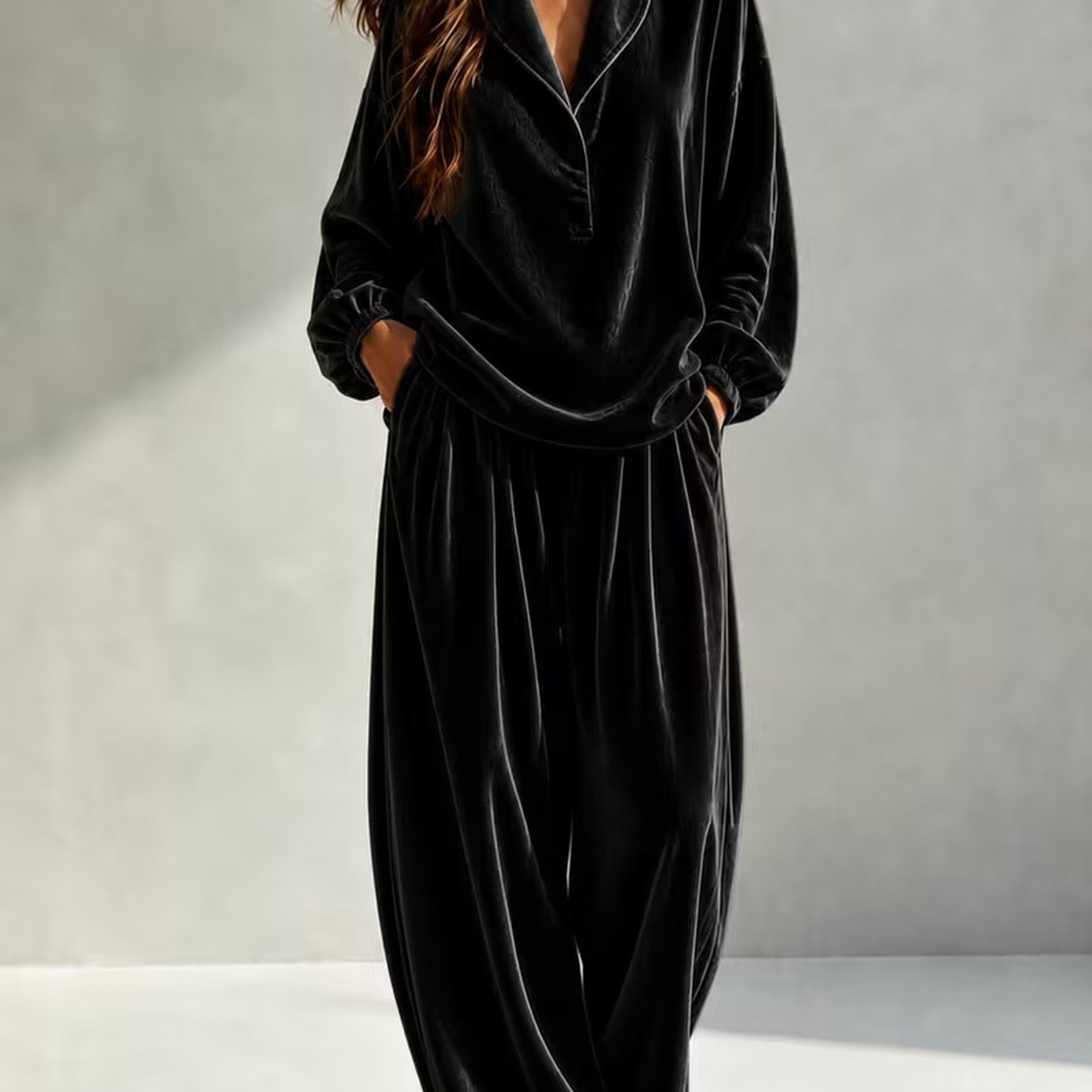 Women's Casual And Retro 2pcs Set Consisting Of A Blouse And Trousers, With A , Suitable For Fashionable Outfits In Autumn And Winter.