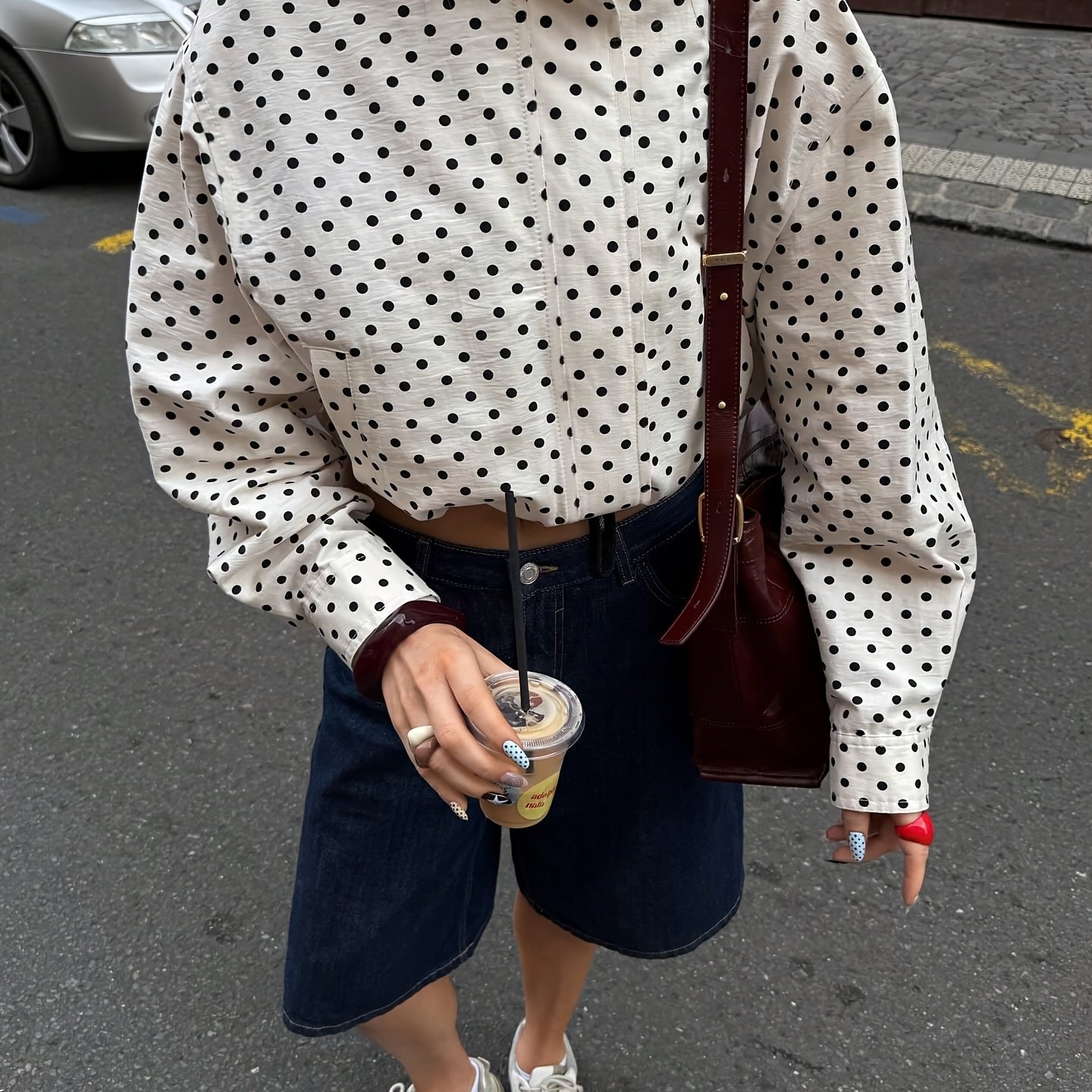 TEMU Women's Casual Polka Dot Long Sleeve Loose Jacket, Fashion Stand Collar Zip-up Coat