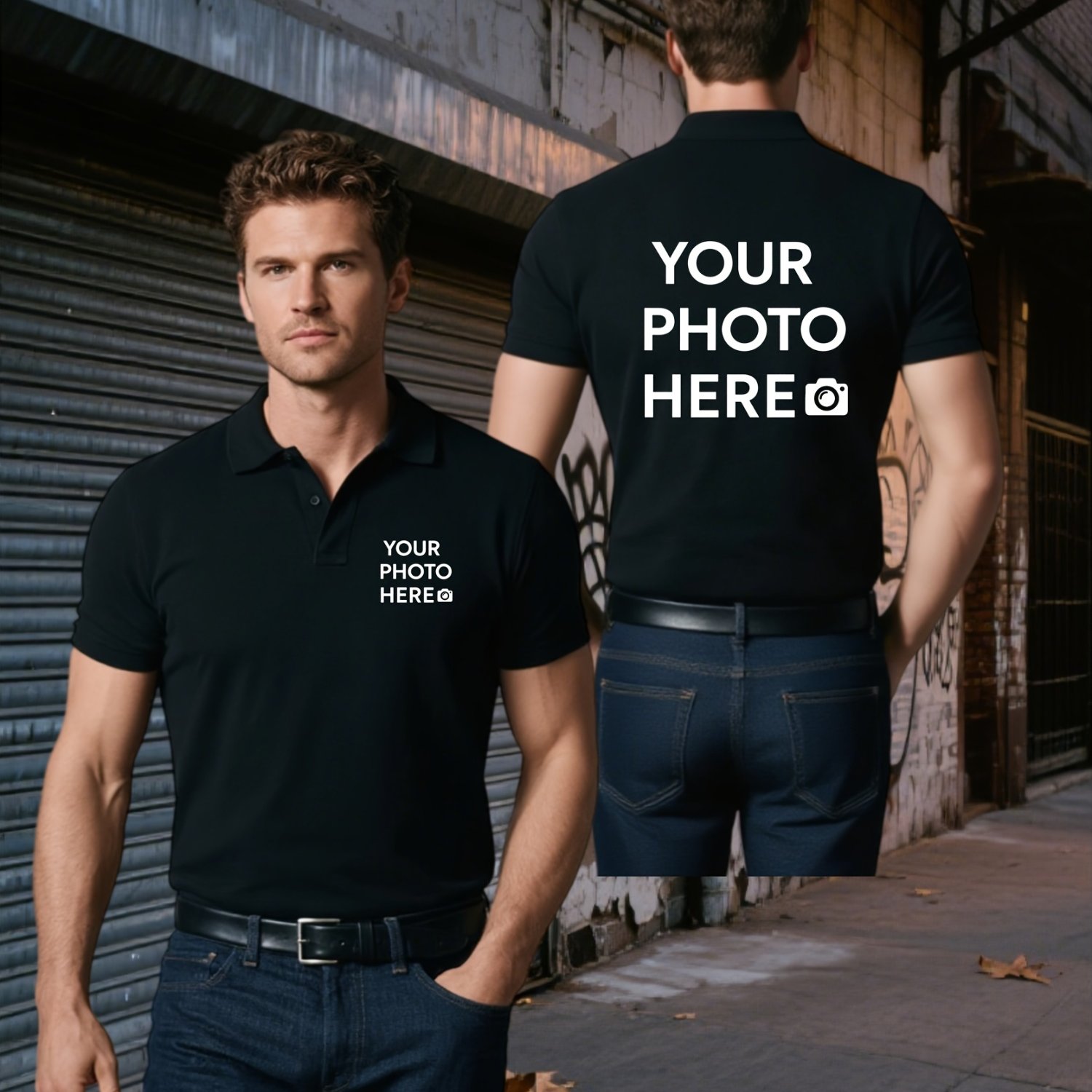 TEMU [Article personnalisé] Ensemble 3 pièces T-shirt à manches courtes et polo pour homme, logo personnalisable sur la poitrine et le dos, respirant
