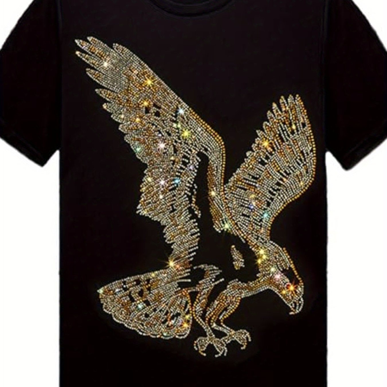 TEMU T-shirt à manches courtes pour hommes avec motif aigle noir - 220G 100% coton pur.