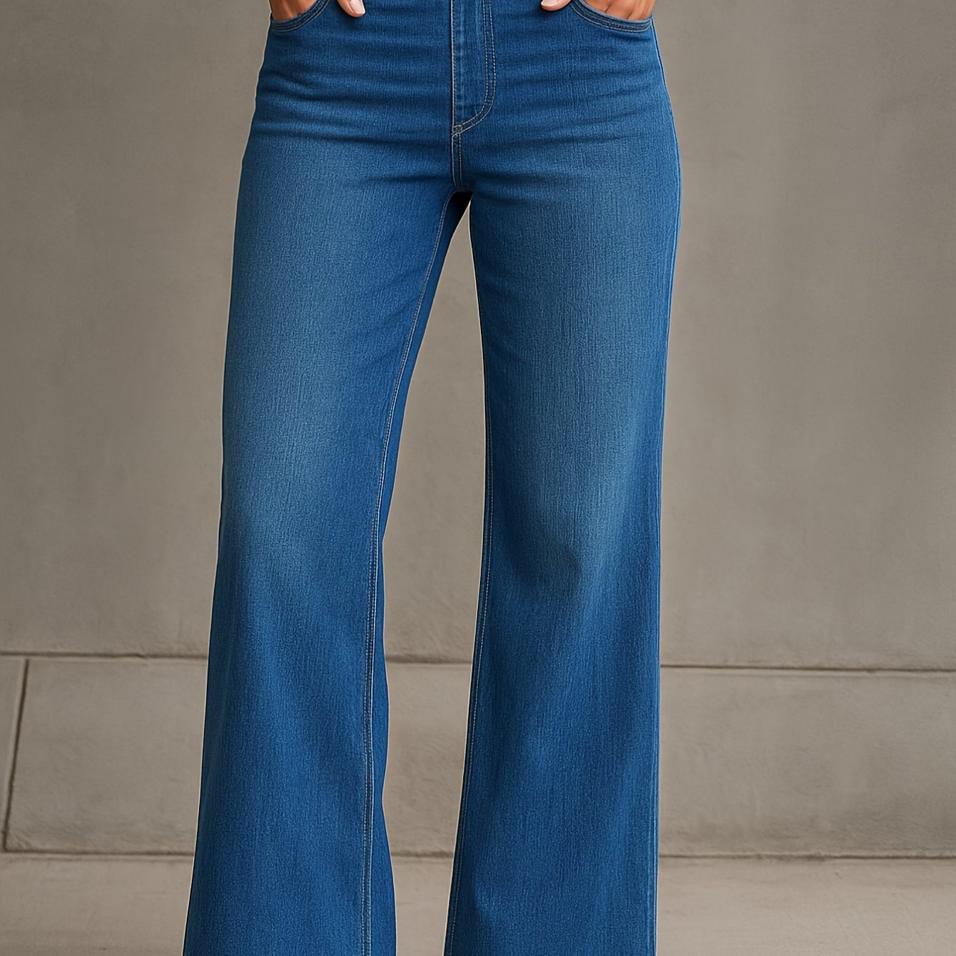 TEMU High-waisted Stretchy For Women, Slim-fit Wide-leg Trousers With Pockets, Casual Loose Floor-length Pants