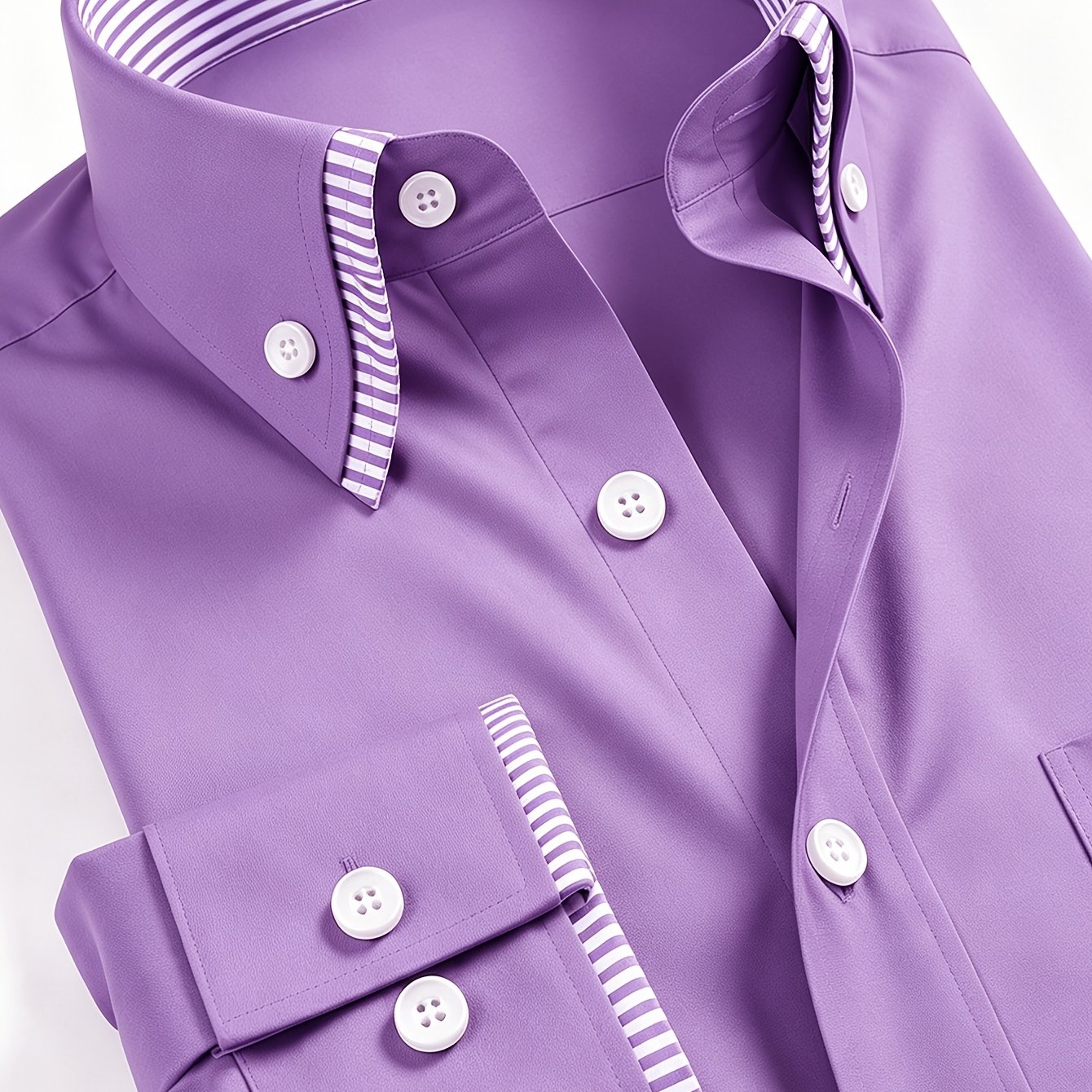 TEMU Men's Button-up Dress Shirt, Striped Contrast Collar And Cuff Design, Slim Fit Stretch Non-iron Long Sleeve Business Formal Shirt, Suitable For