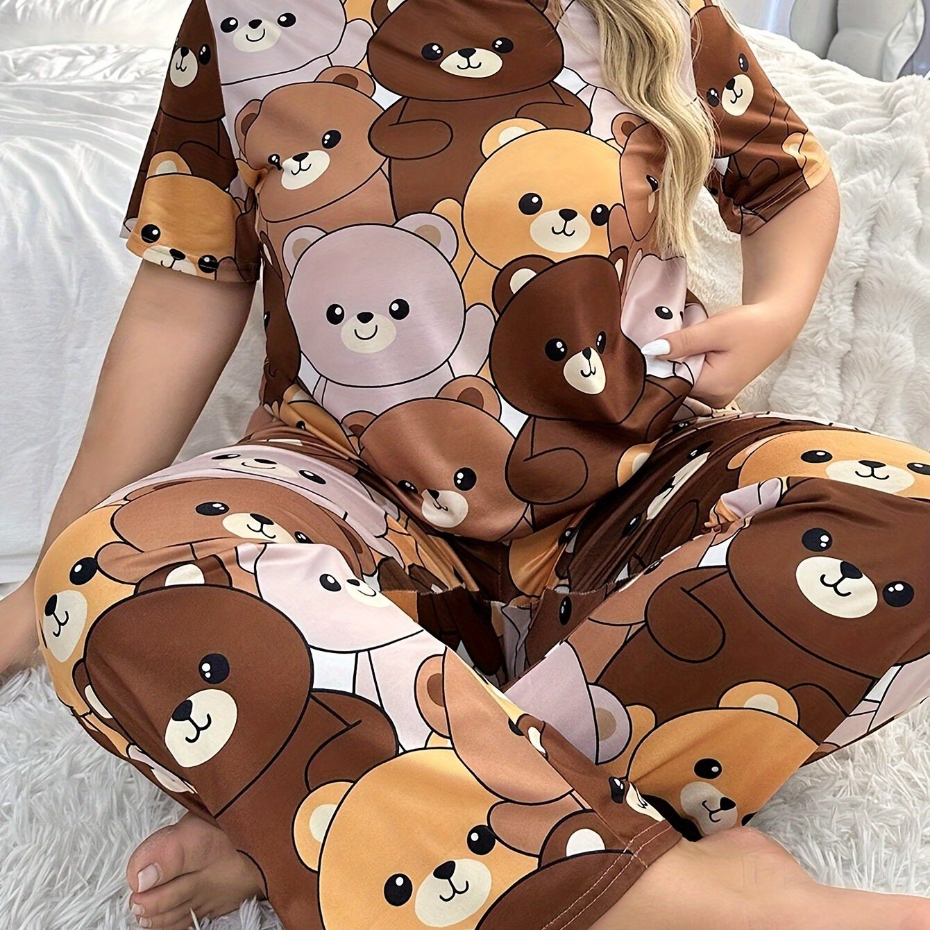Image of Women's Casual Sweet Cartoon Plus-size Pajama Set