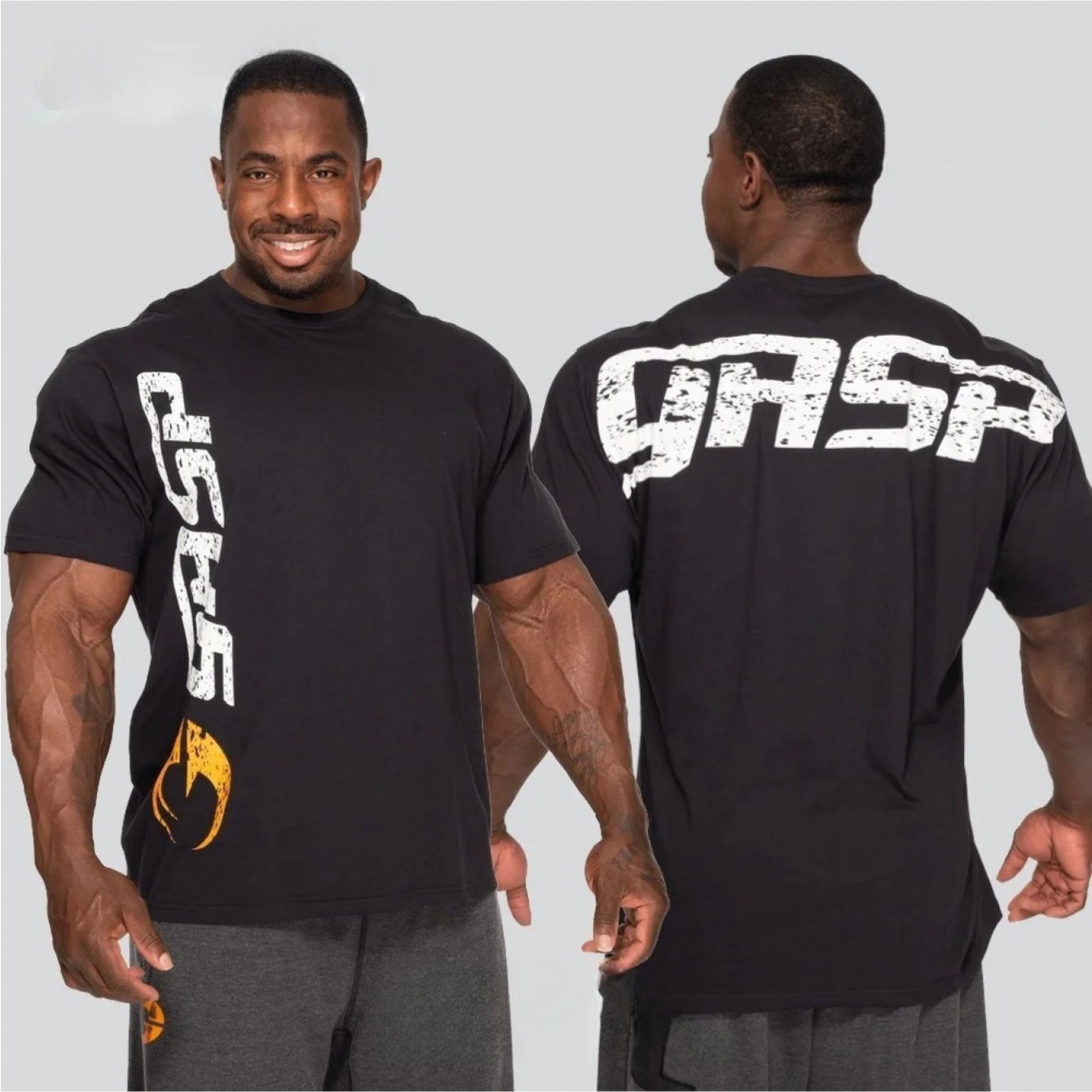 TEMU Original Tee Men's Big & Tall Short-sleeve T-shirt - Loose Bodybuilding Shirt With Flame & Logo Graphic Print, White Casual Gym & Casual Attire,