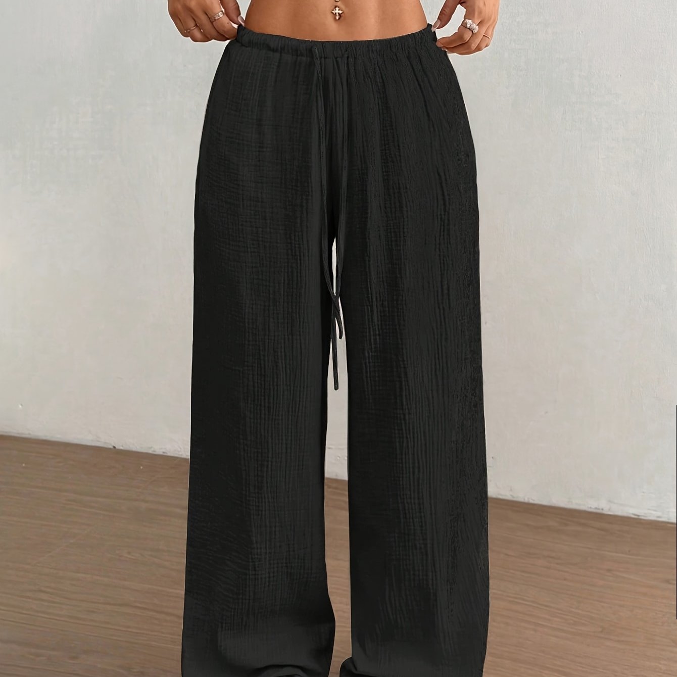 Women' Color Casual Drawstring Straight Leg Pants Trousers