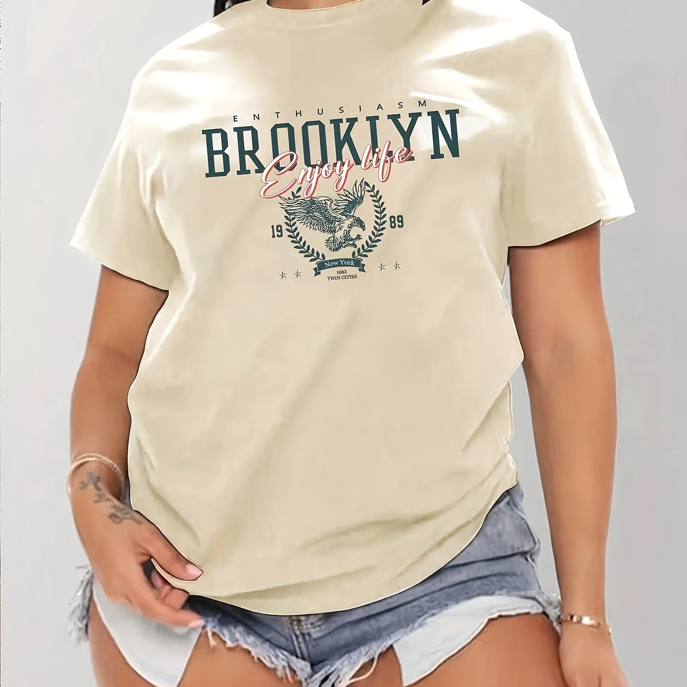 Women's Brooklyn Letter Print Pattern, Fashion Athletic Casual Round Neck Short Sleeve: retailer-supplied image