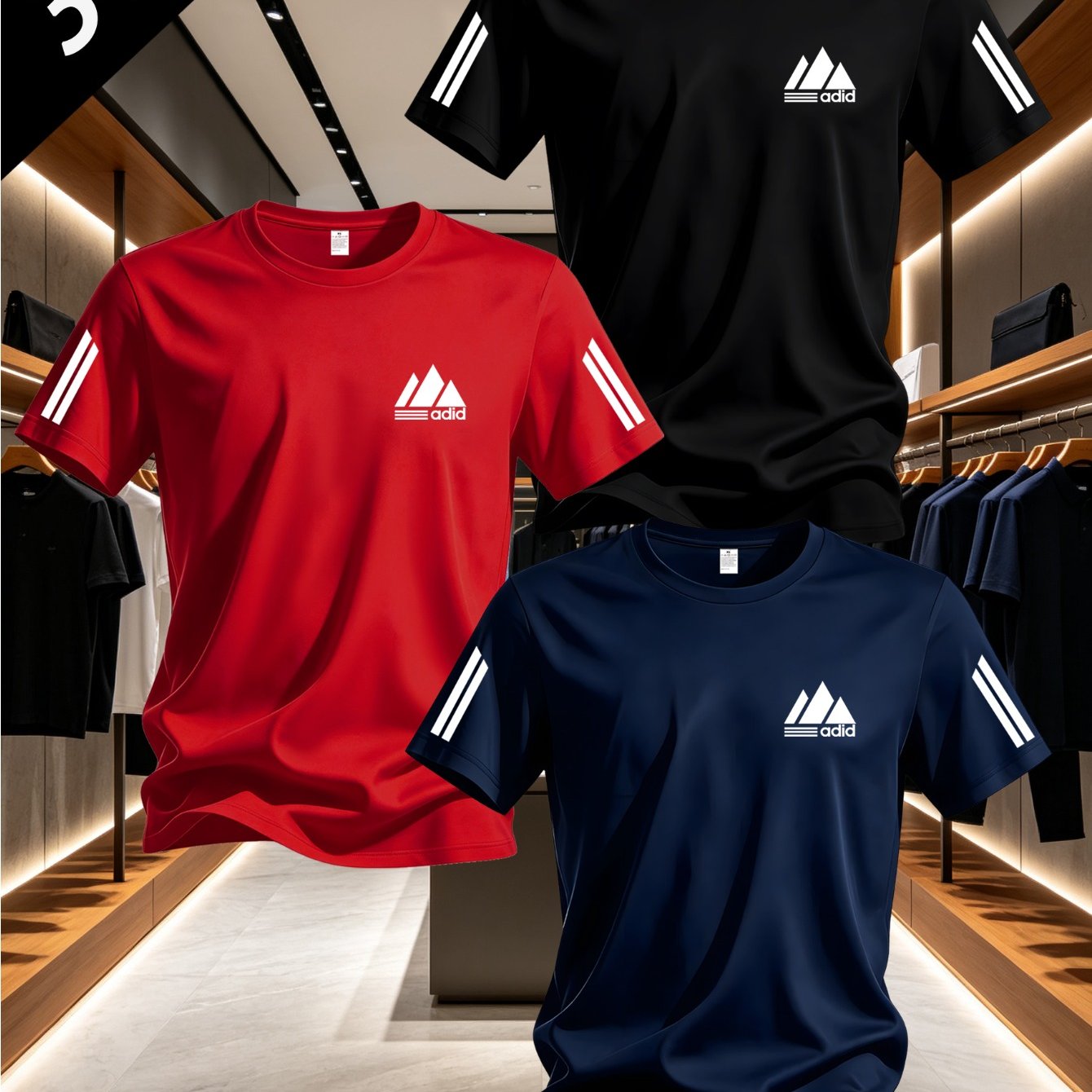 TEMU Men's 3pcs Short Sleeve T-shirt Set, Mountain Logo And Sleeve Stripes Print, Mixed Clothing Set, Casual Athletic Style Top For Hiking/commuting