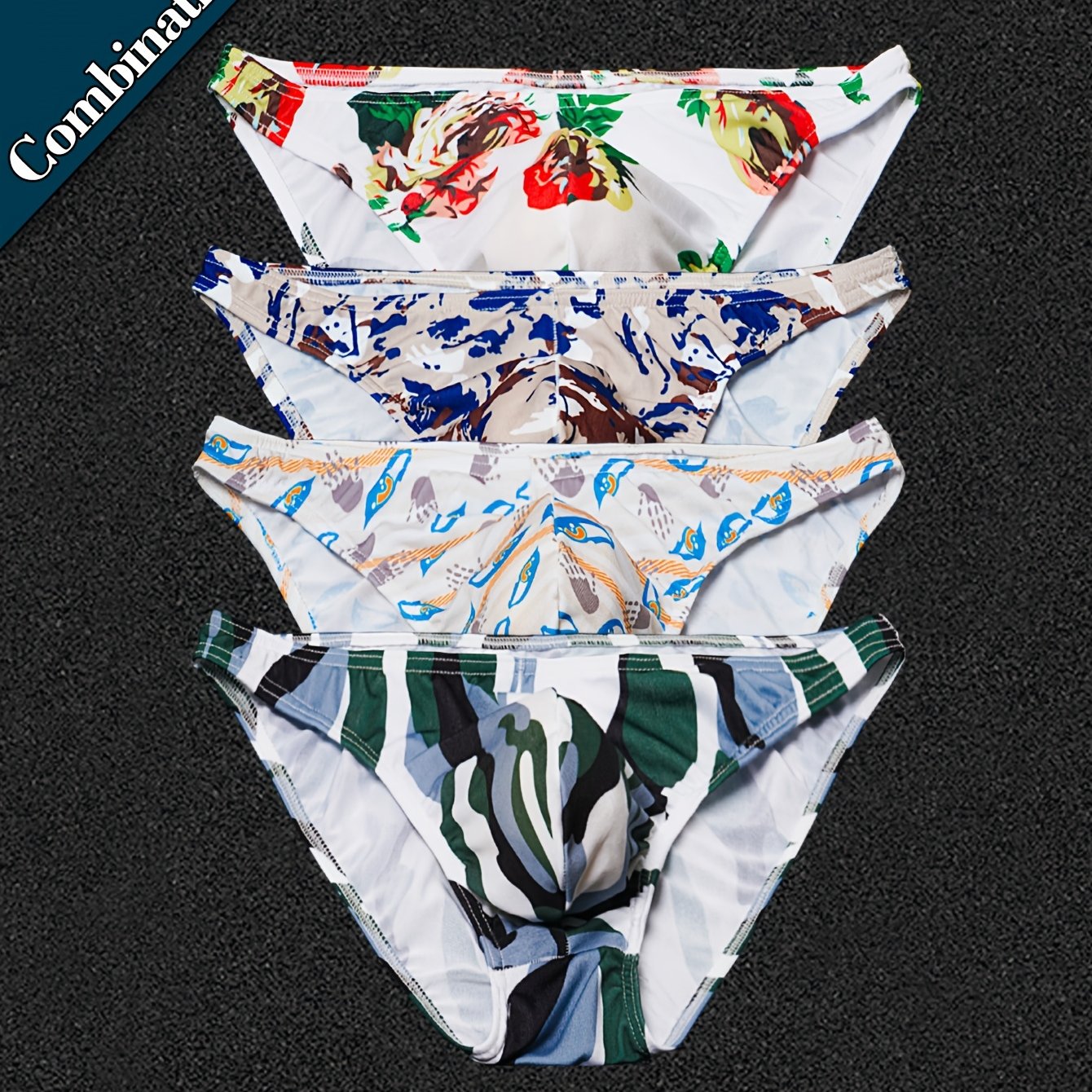 Image of 4-pc Mixed Colors Men's Print Comfortable Triangle Briefs Men's High-elastic Soft Breathable Crotch Tight Triangle Underwear Men's Casual Sports Quick-dry Triangle Briefs