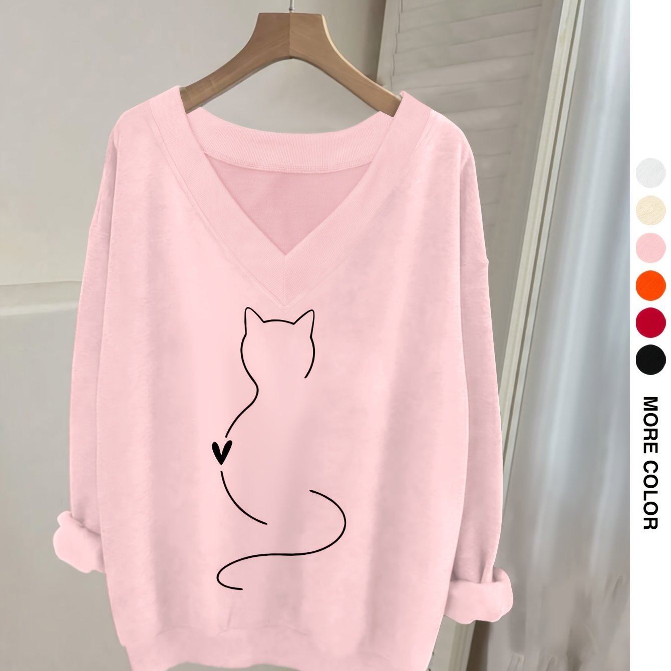 TEMU 1014gwen, A Casual Long-sleeve V-neck Sweatshirt With Printed Patterns, Women's Clothing