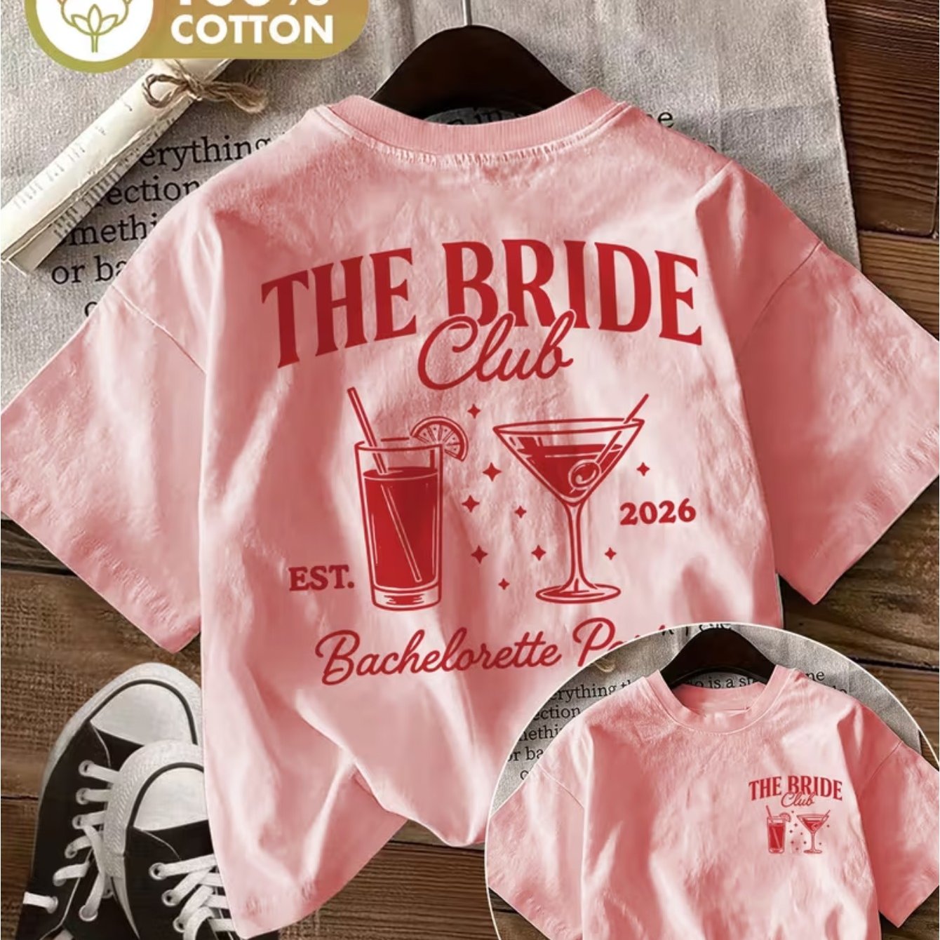 Image of [double-sided Print]summer Casual Women's Style Stars The Est 2026 Bachelorette Party Printed Round Neck Pure Short Sleeve T-shirt