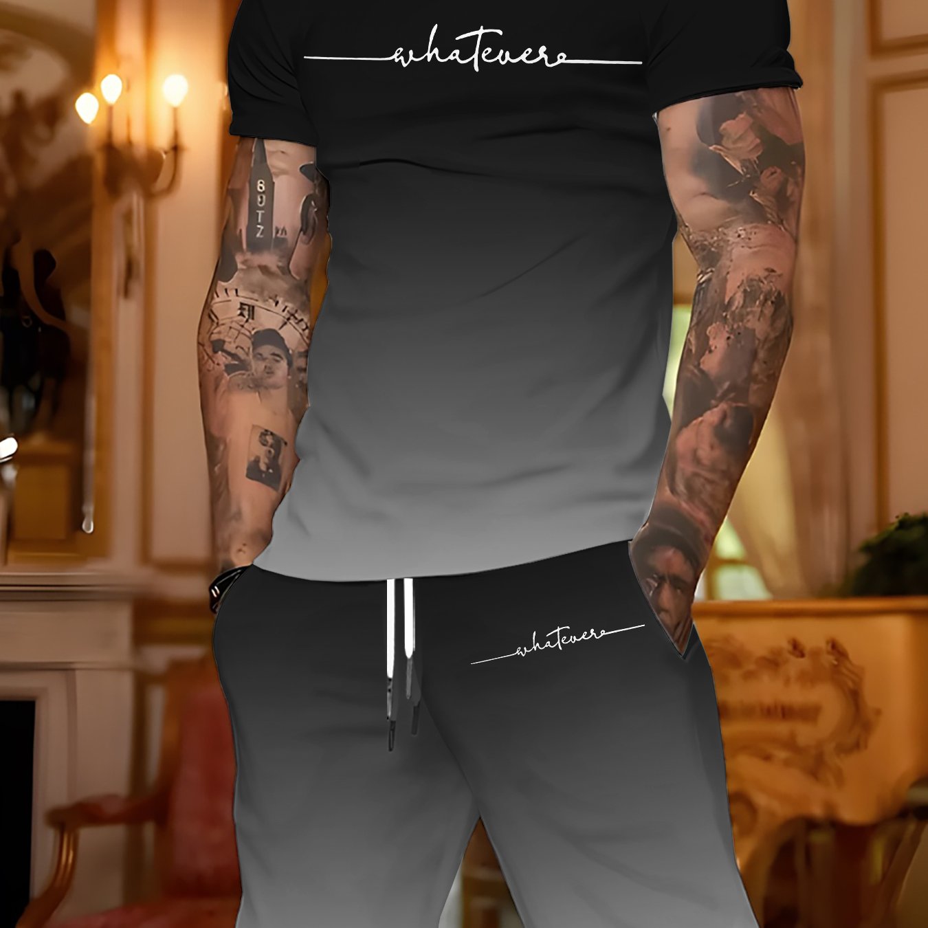 TEMU Men's Fashion Trend Set: Geometric Print 2pcs Set - T-shirt   Lightweight, Breathable, And Comfortable Casual Shorts