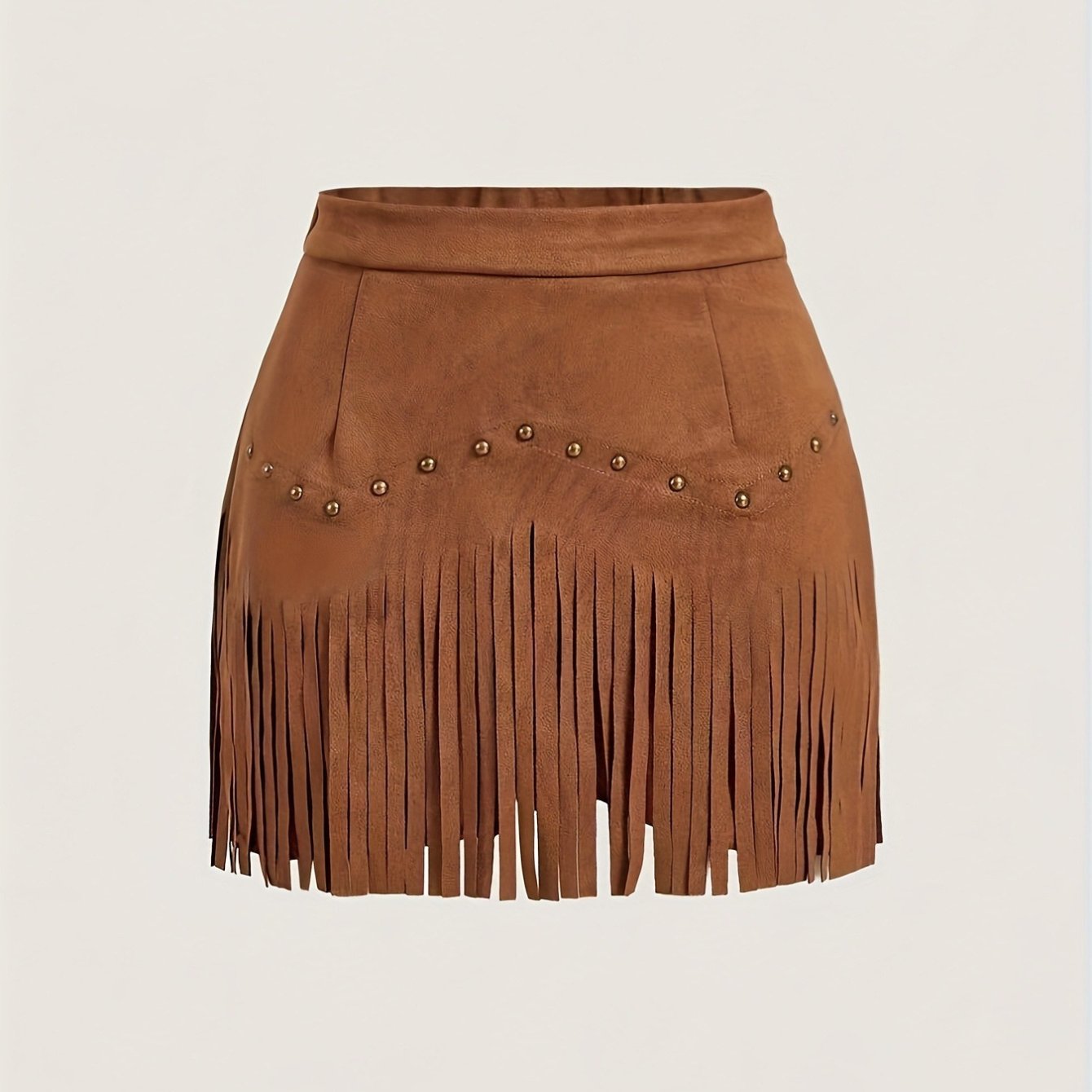 Image of 2026 Women's Vintage Suede A-line Skirt With Rivets And Tassels Retro Fashion Casual Mid-waist Flared Skirt For Daily Party Streetwear (refer To The Size Chart)