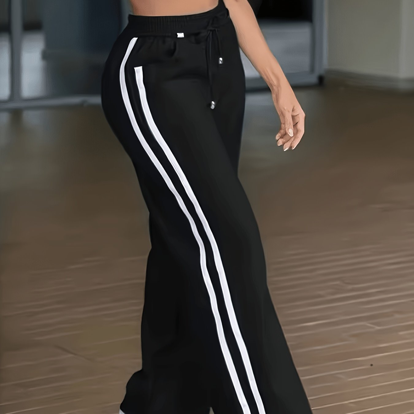 TEMU Women's -wide Leg Trousers, Belt Design, Casual Style, Elegant Fashion Casual All-match Outdoor Japanese Korean Western Style Solid Color